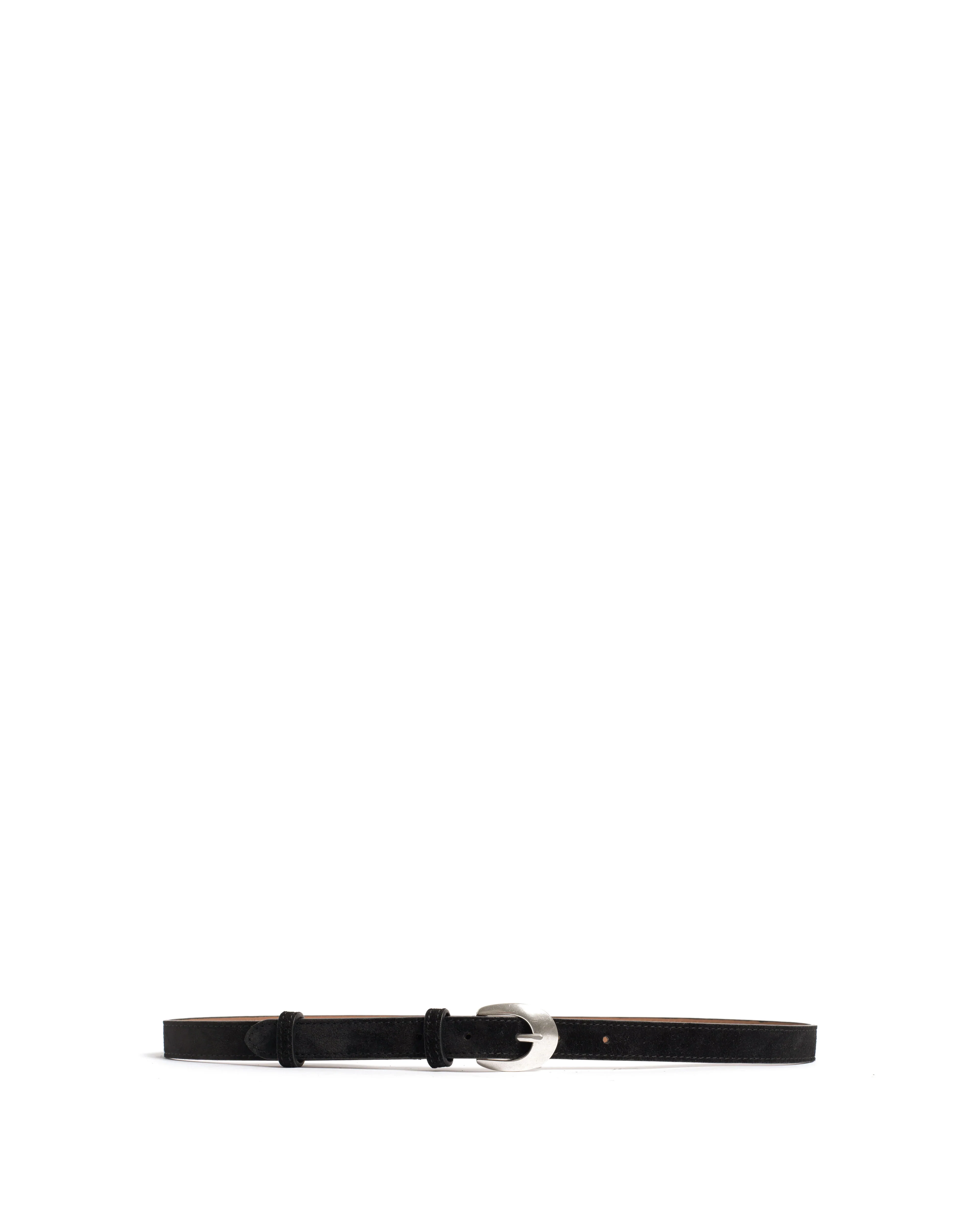 Aris unisex leather belt Calf suede & metal Black & silver buckle - Image 5