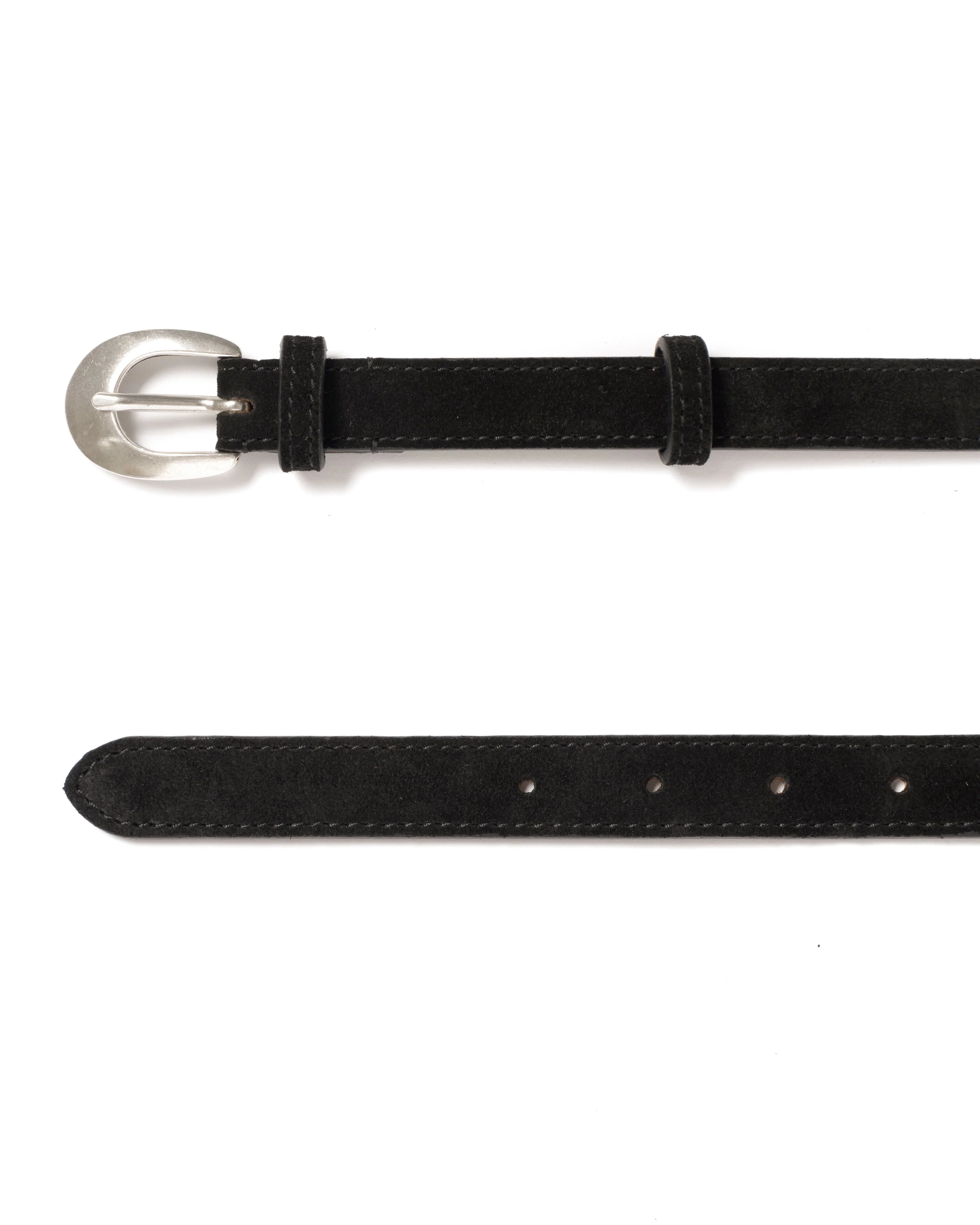 Aris unisex leather belt Calf suede & metal Black & silver buckle - Image 6