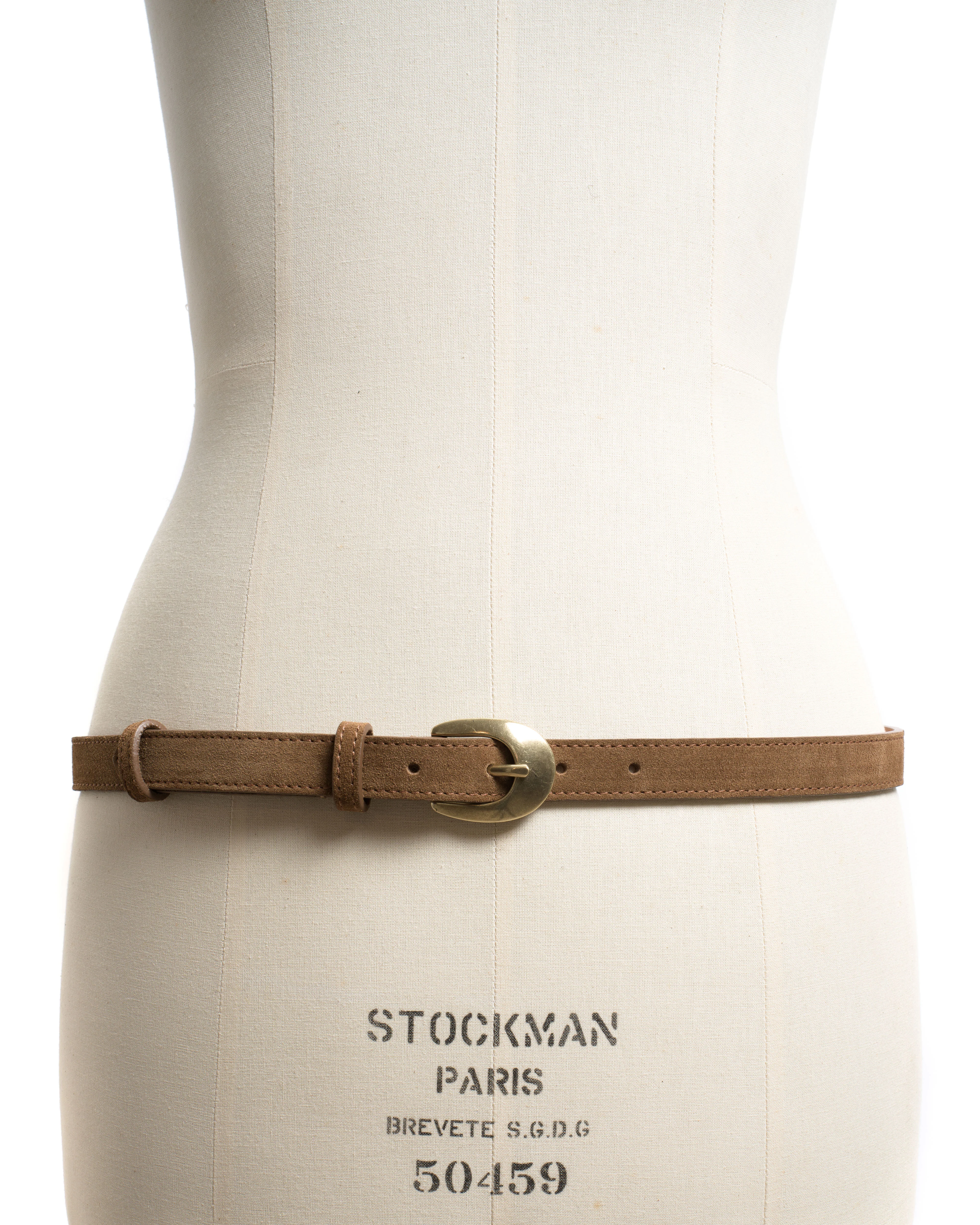 Aris unisex leather belt Calf suede & metal Cinnamon & gold buckle - Image 2