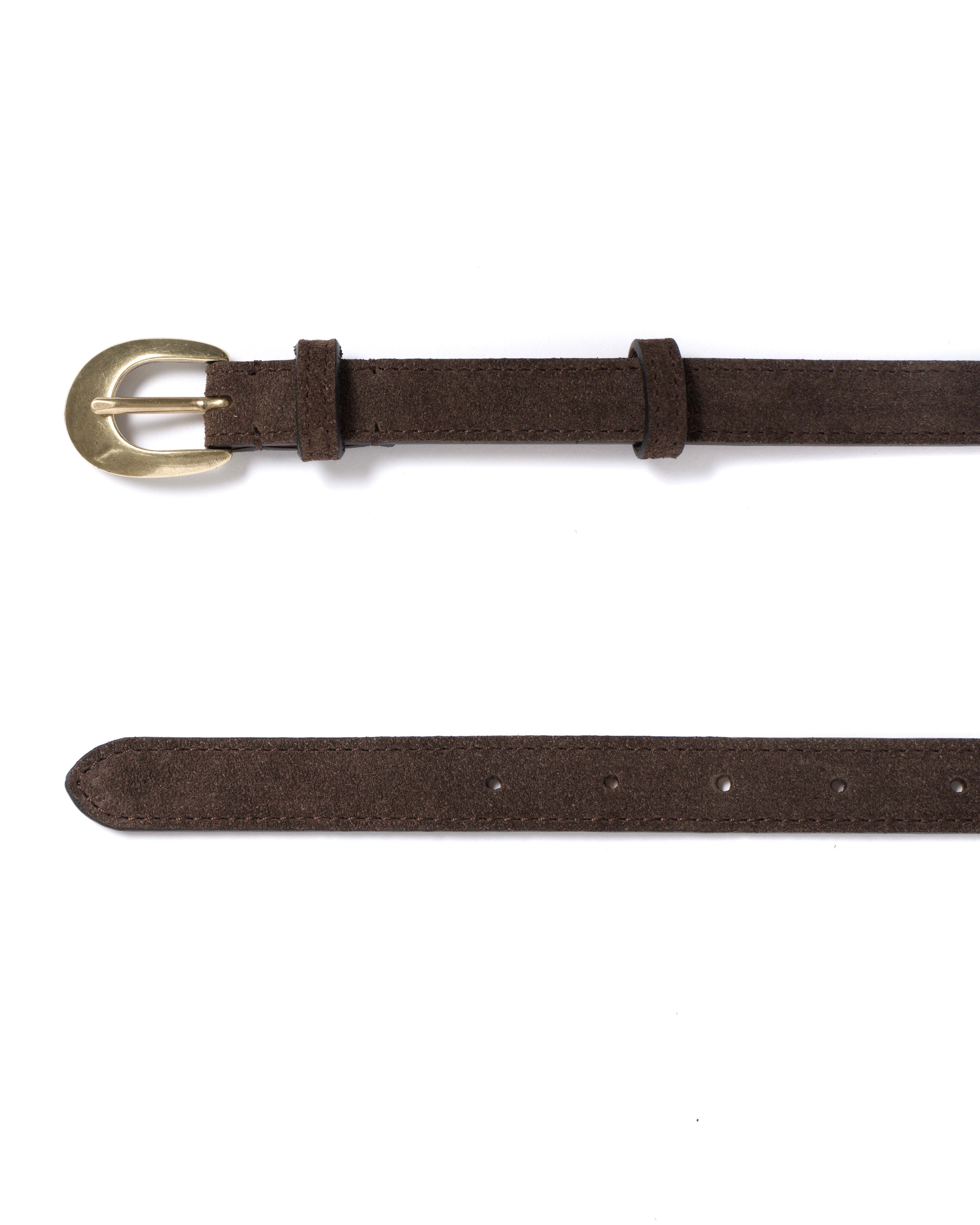 Aris unisex leather belt Calf suede & metal Coffee brown & gold buckle - Image 5