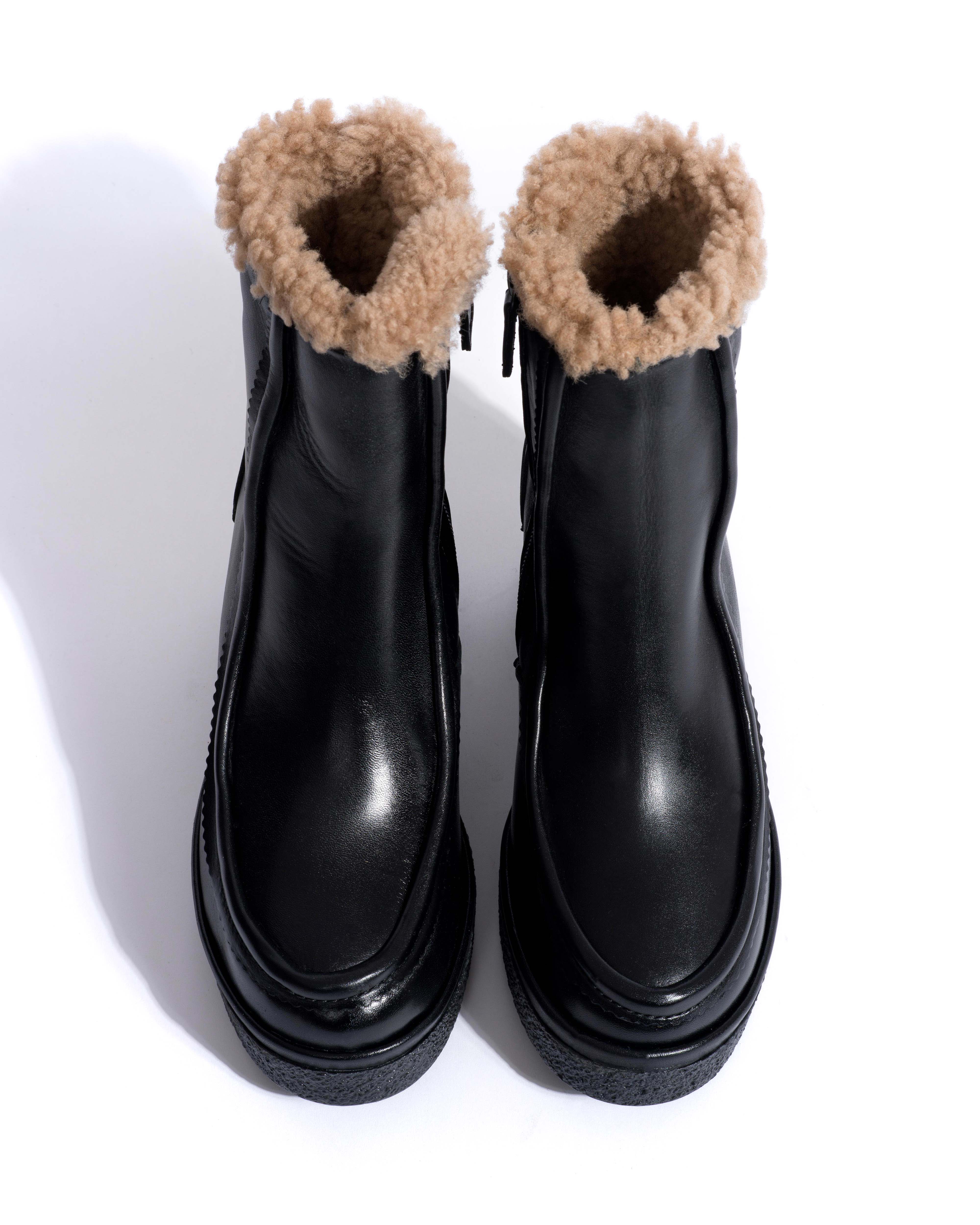 Bambie 65 platform lamb shearling Soft calf & sole Black & black - Image 4