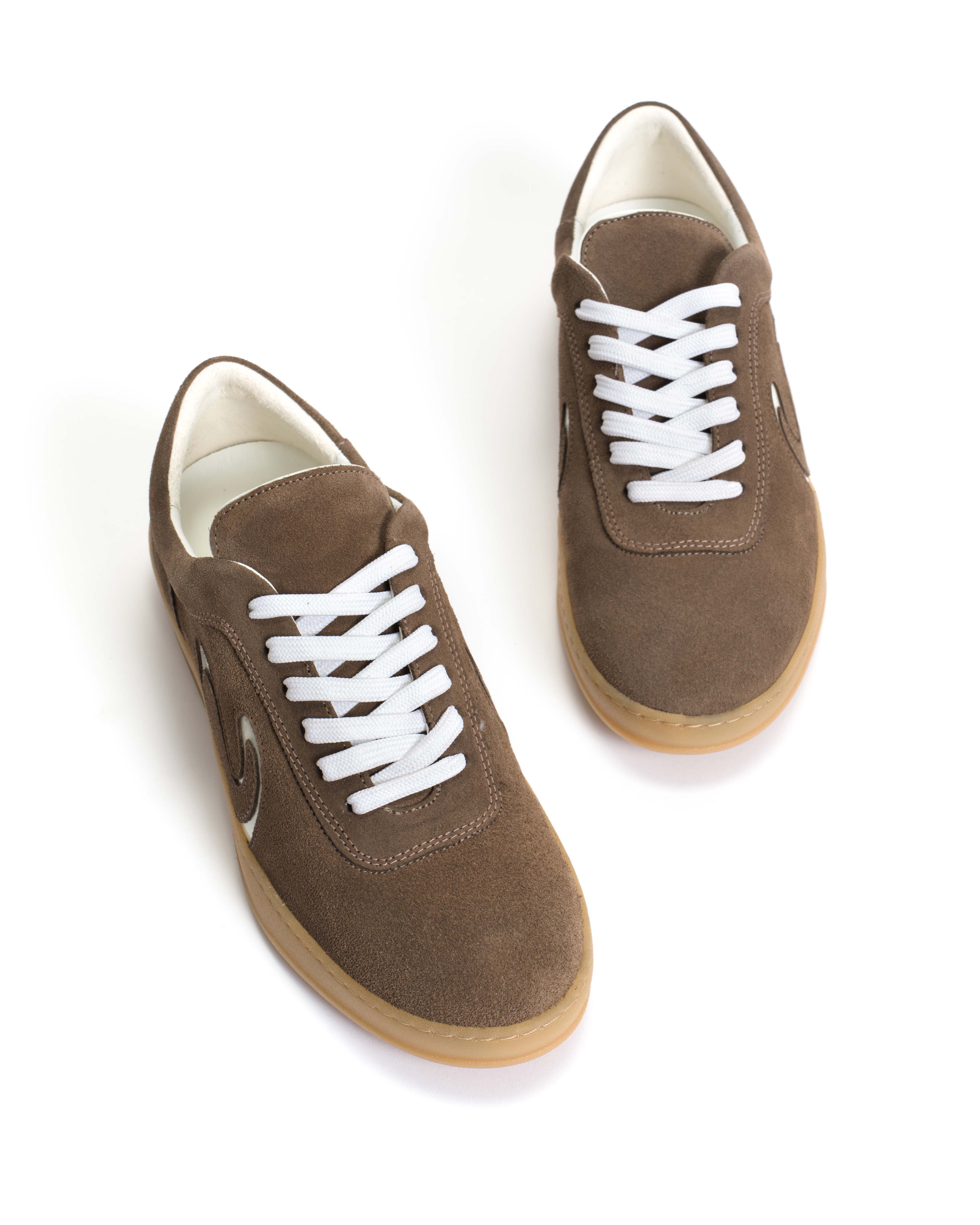 Blaire Calf suede & polished soft calf Dark taupe & white sand - Image 5
