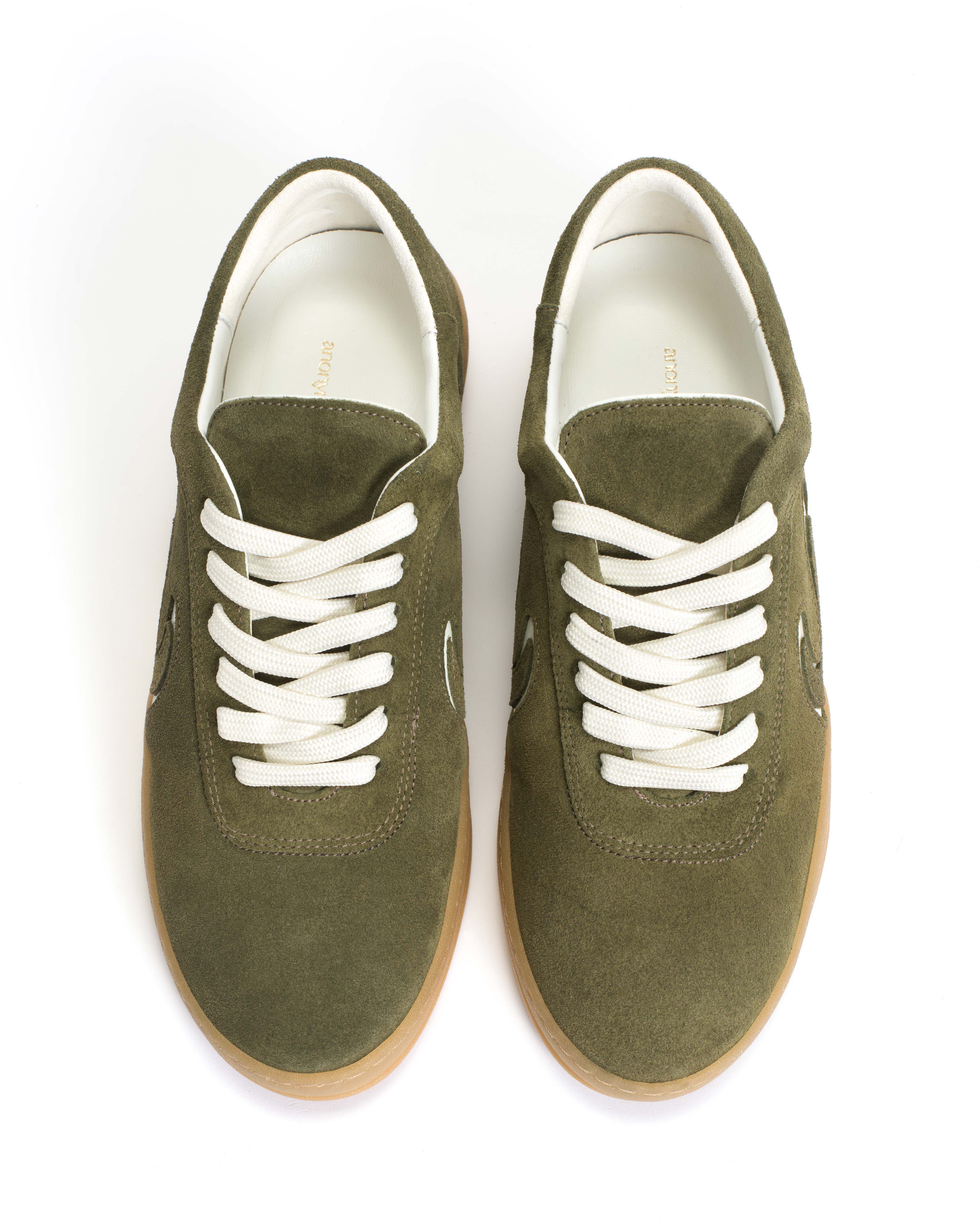 Blaire Calf suede & polished soft calf Olive green & white sand - Image 4