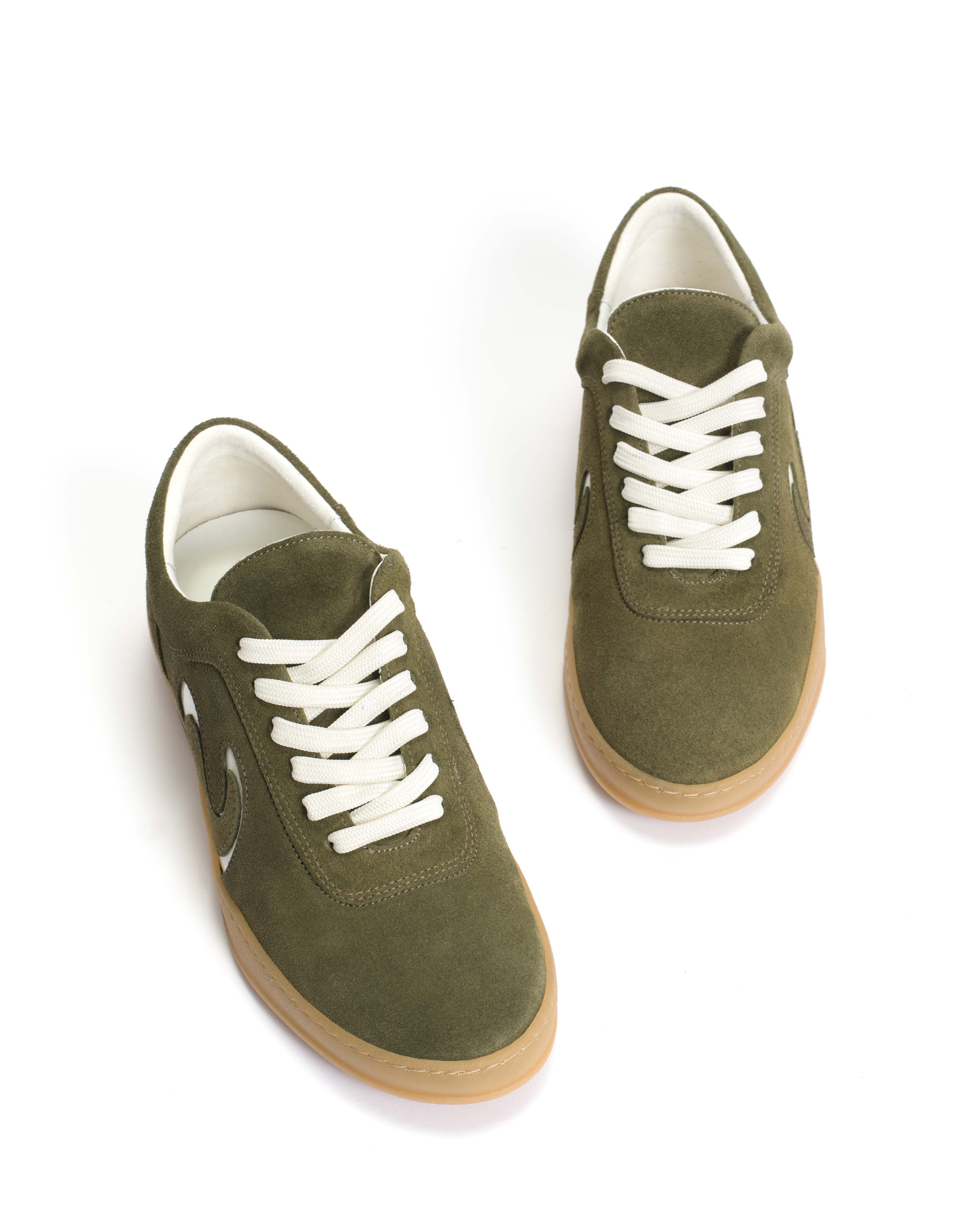 Blaire Calf suede & polished soft calf Olive green & white sand - Image 6