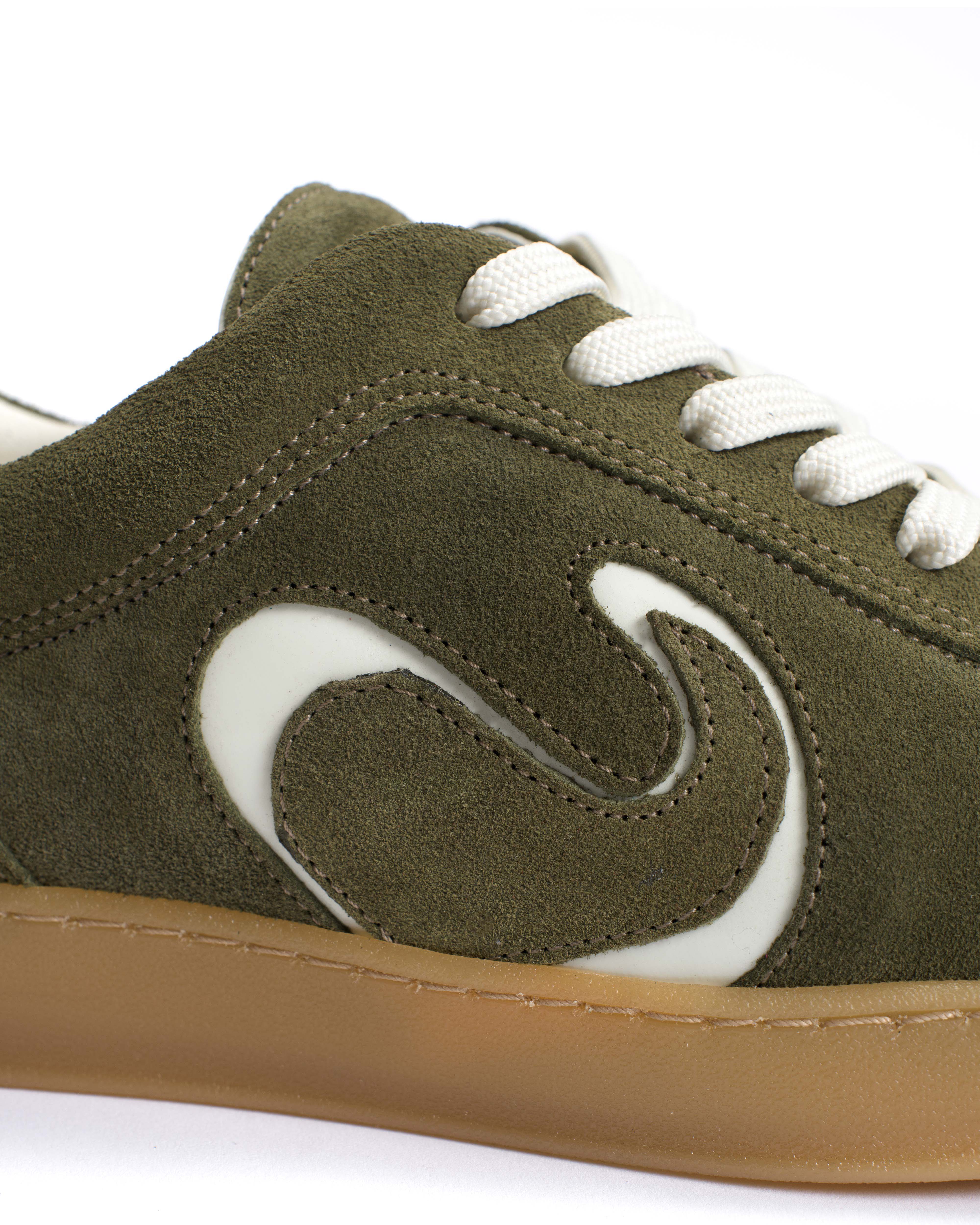 Blaire Calf suede & polished soft calf Olive green & white sand - Image 8