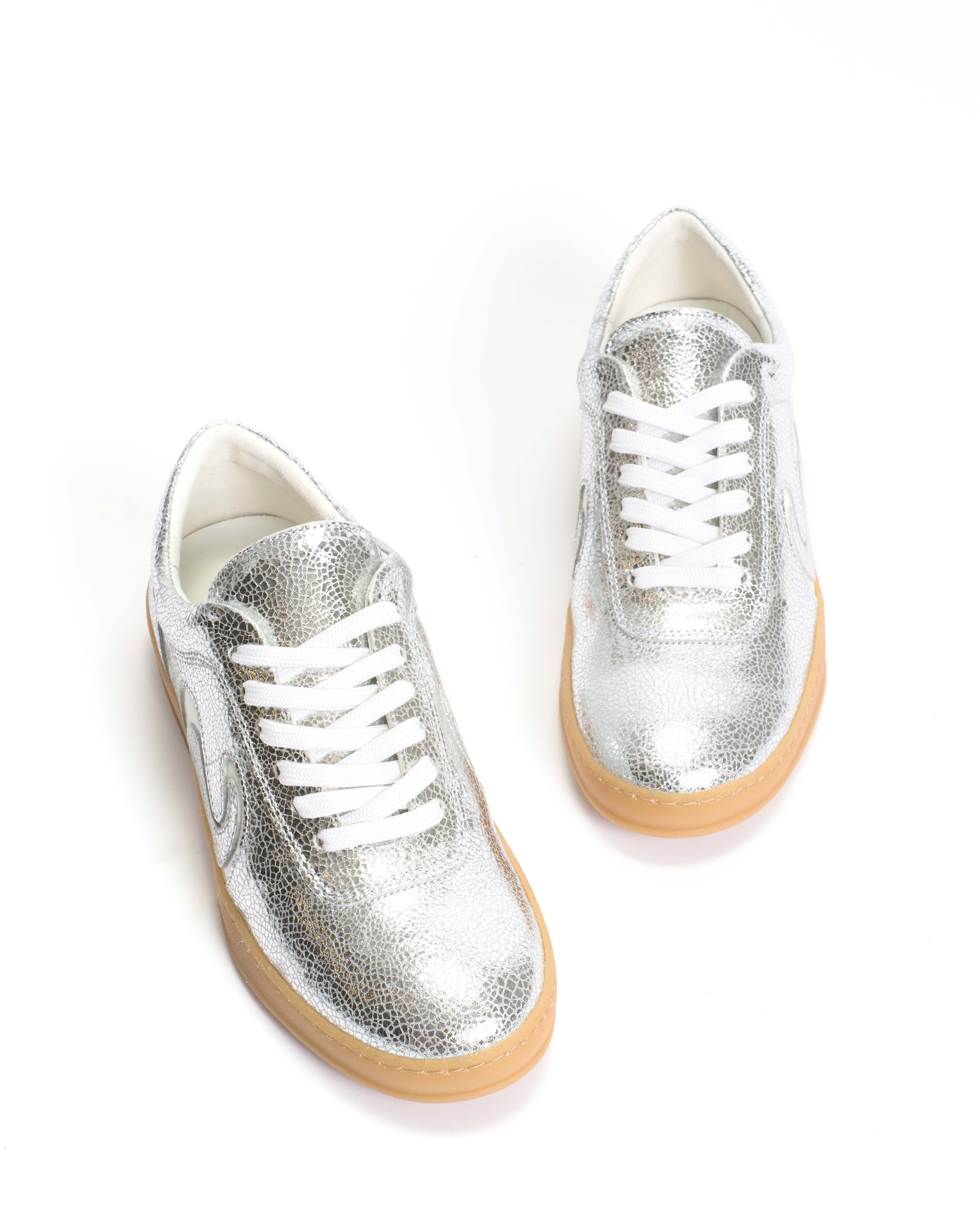 Blaire Crackled metallic goat & polished soft calf Silver & white sand - Image 6