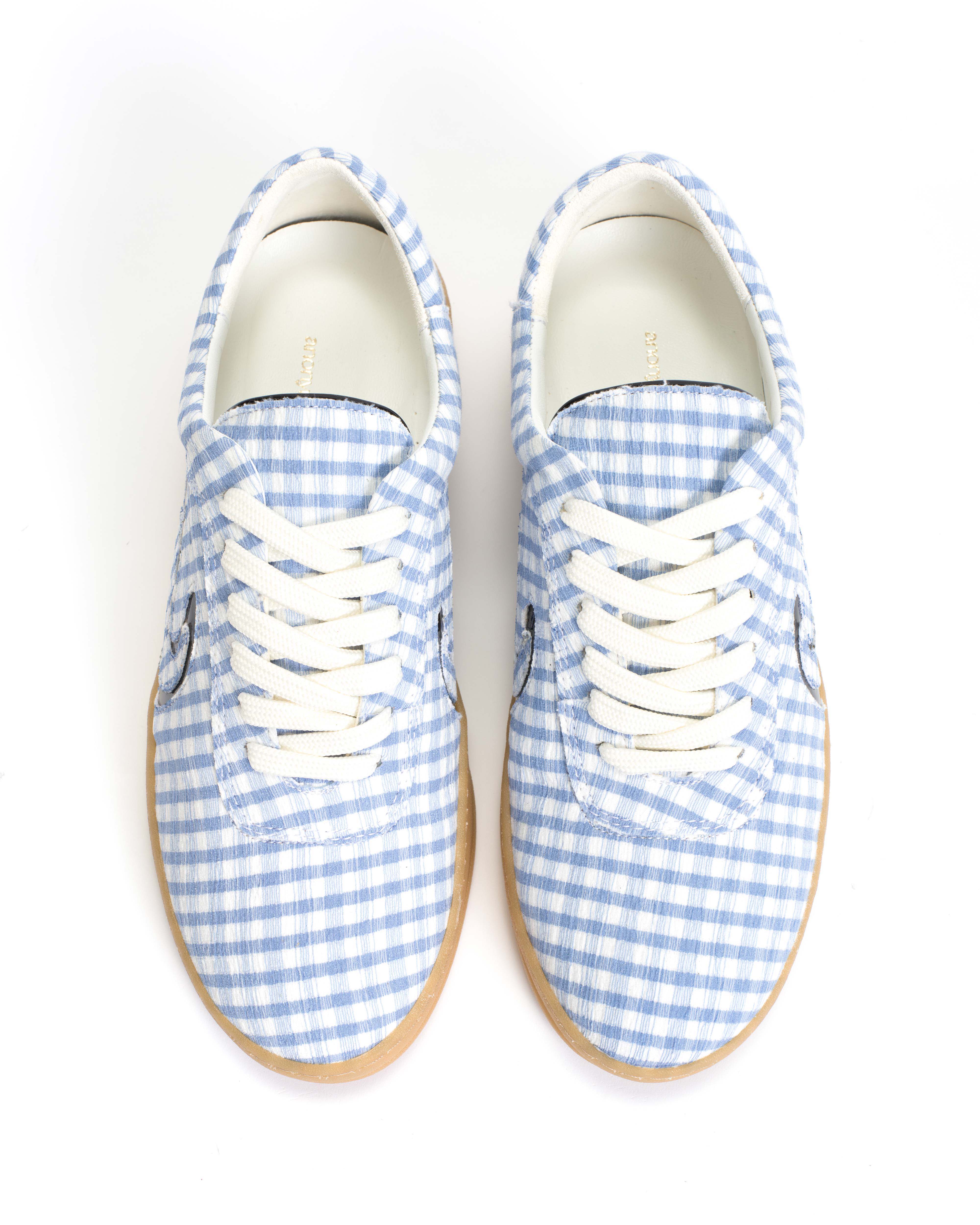 Blaire Pleated gingham & polished soft calf Bubble blue & black - Image 3