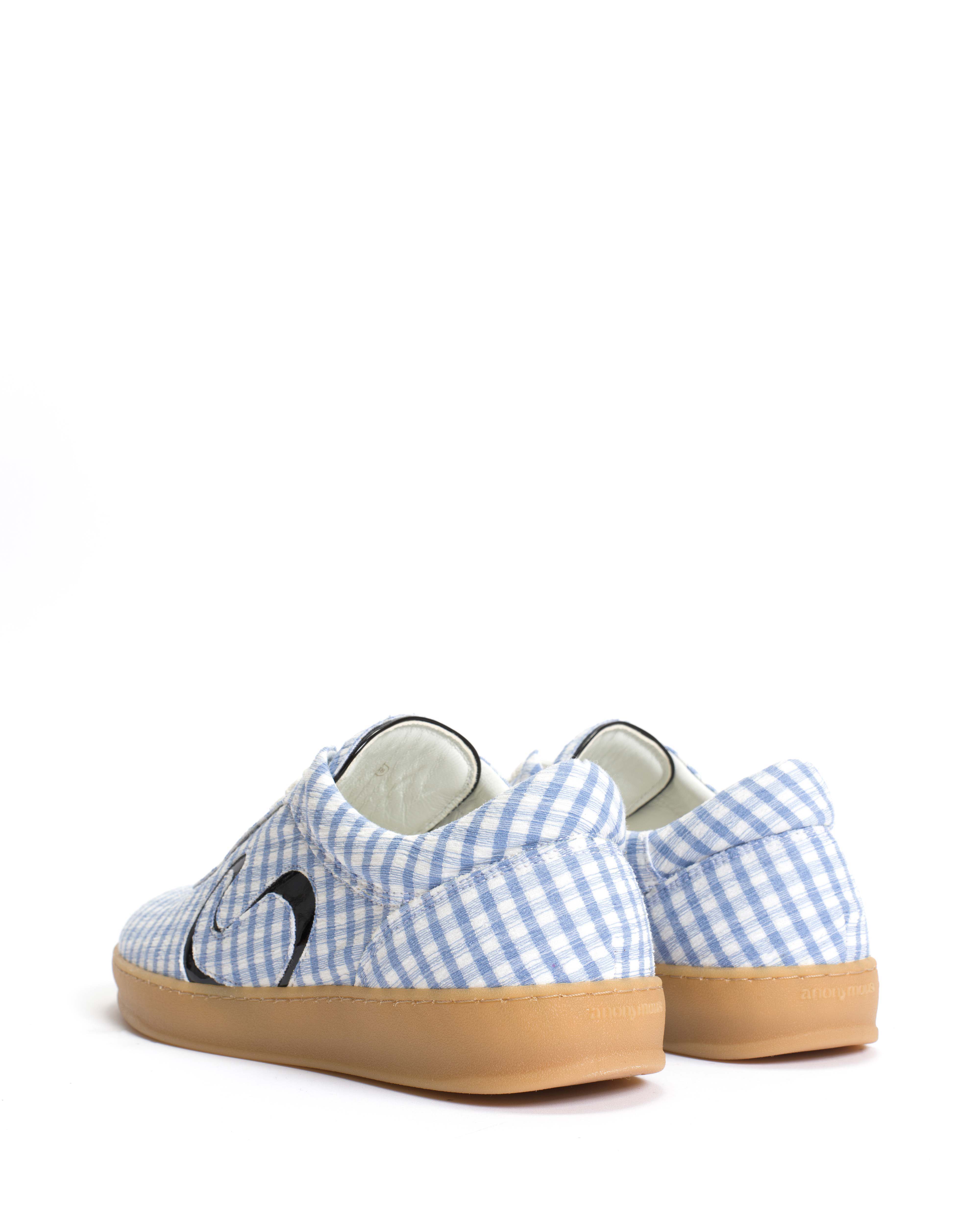 Blaire Pleated gingham & polished soft calf Bubble blue & black - Image 4