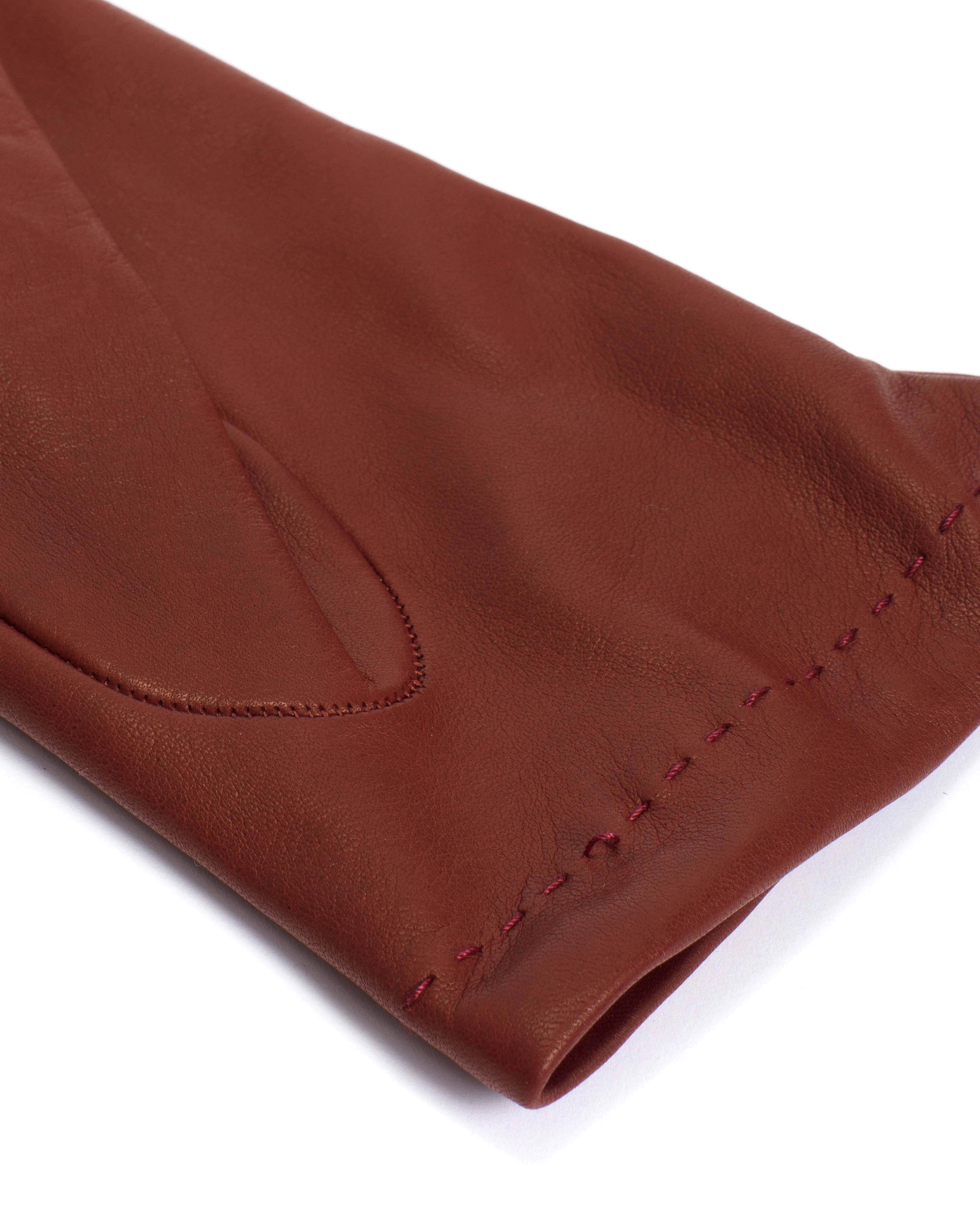 Bridget leather cashmere glove Lamb leather & 100% cashmere Ruby red & taupe - Image 5