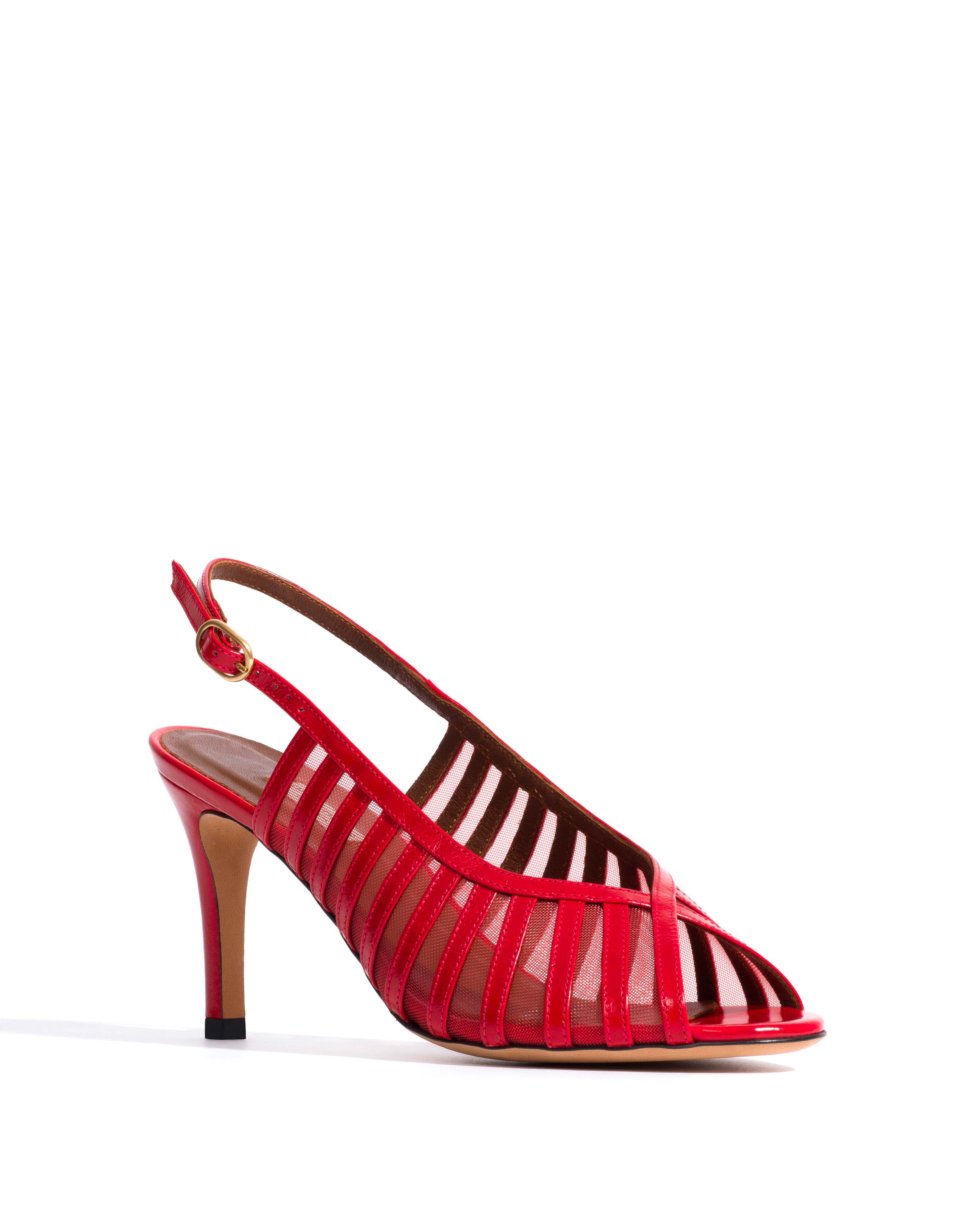 Carminho 75 mesh Crinkled polished goat & mesh Scarlet & ruby red - Image 2