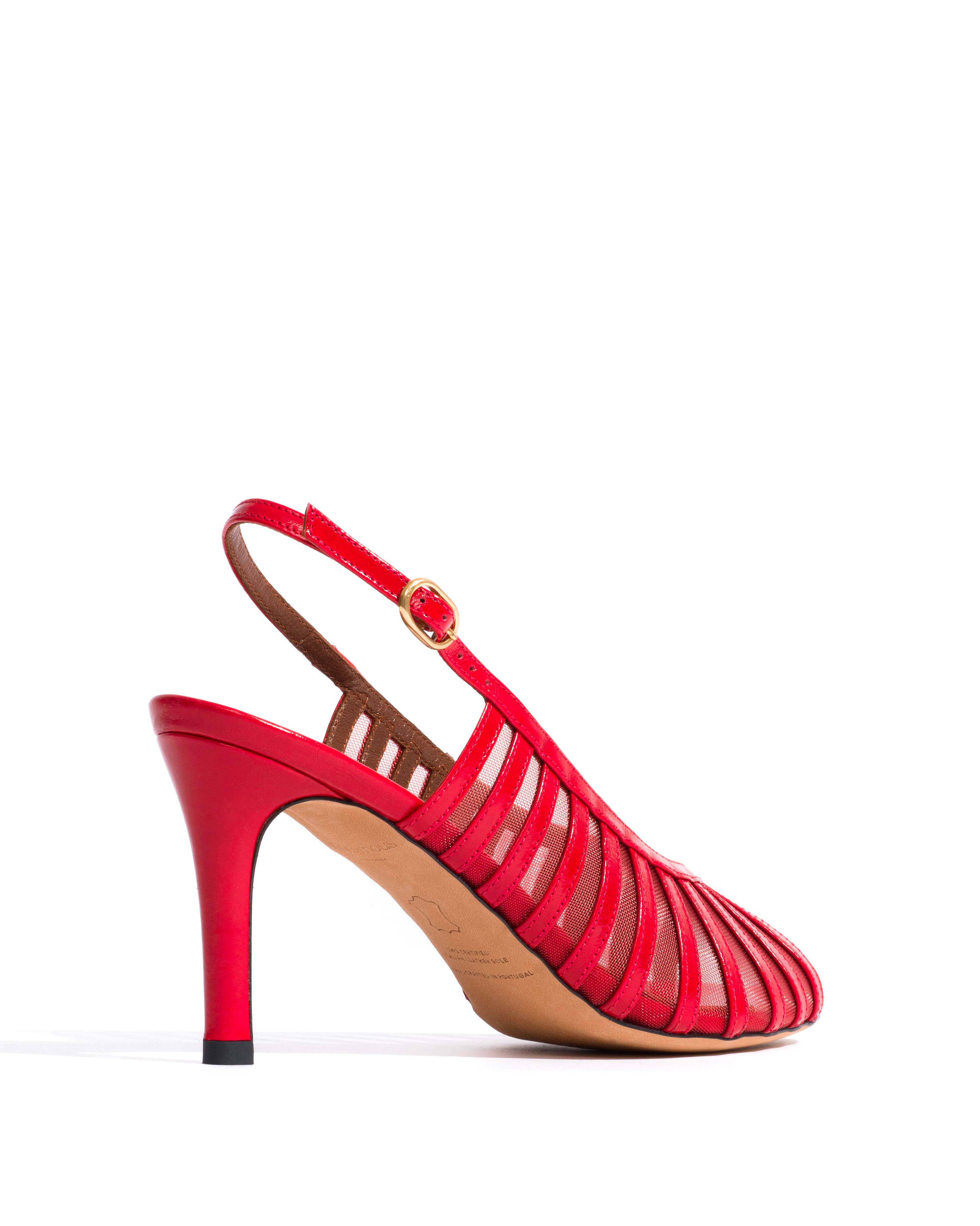 Carminho 75 mesh Crinkled polished goat & mesh Scarlet & ruby red - Image 3