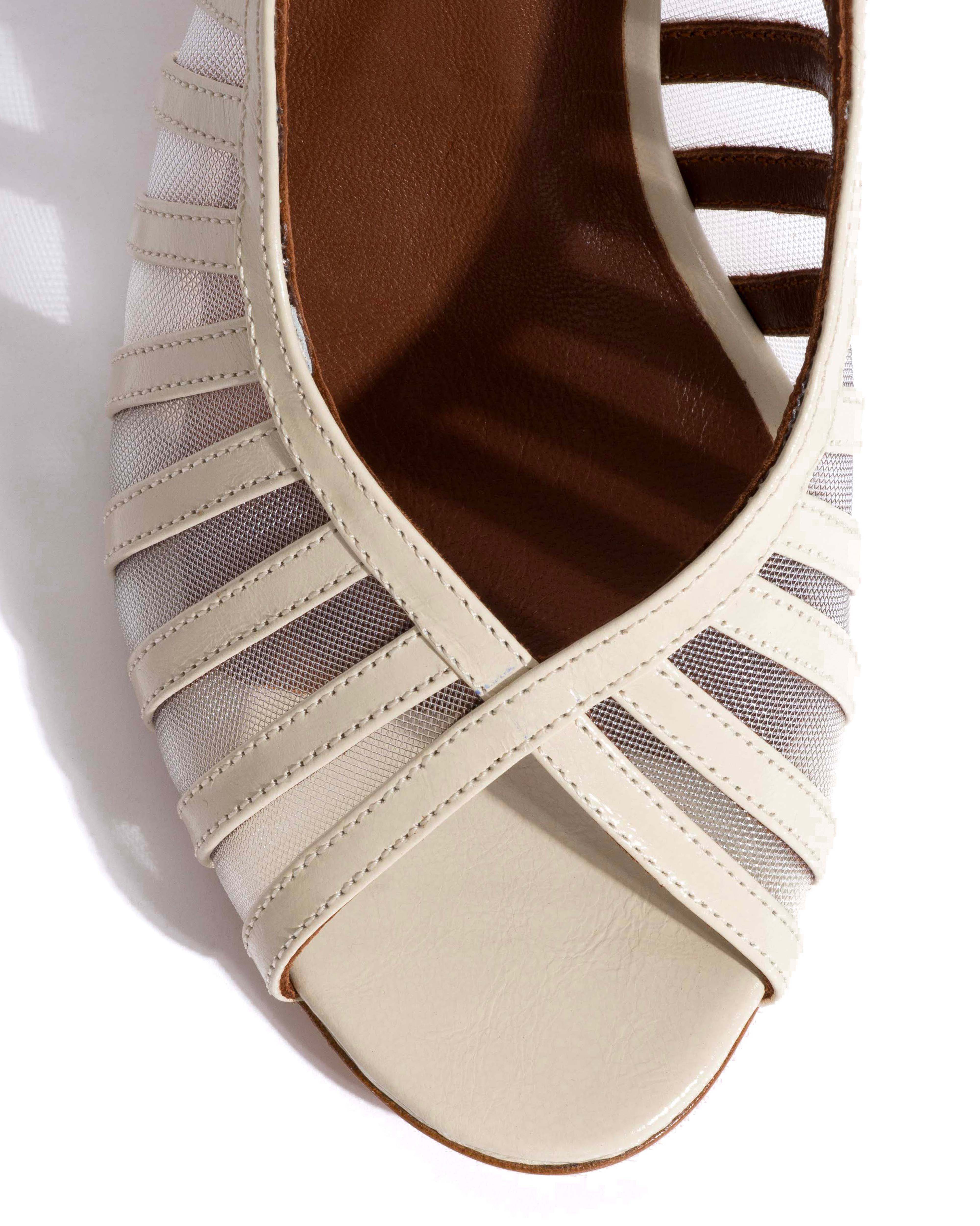 Carminho 75 mesh Crinkled polished goat & mesh White sand - Image 5