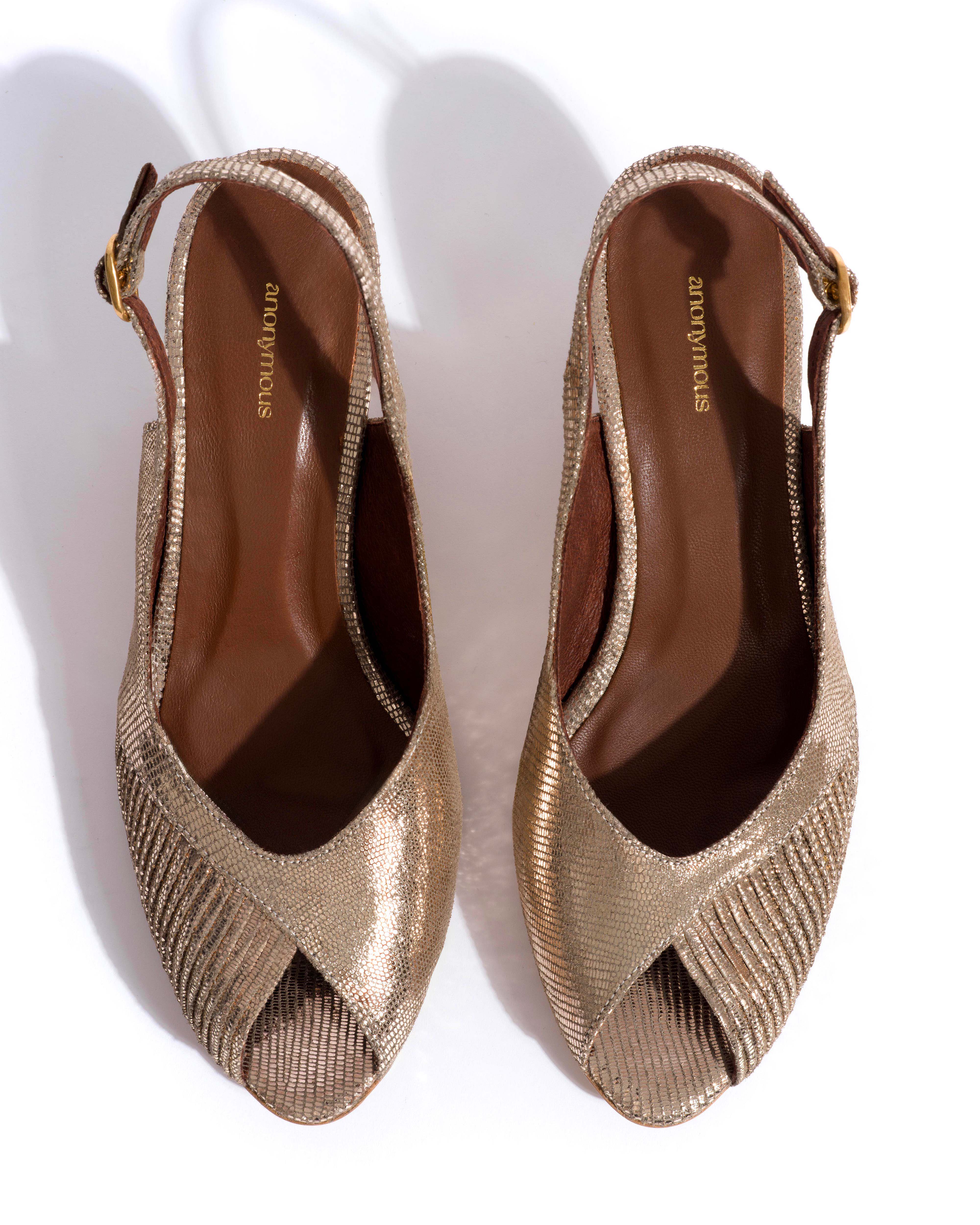 Cassandra 50 stiletto Lizard metallic goat Vintage champagne - Image 4