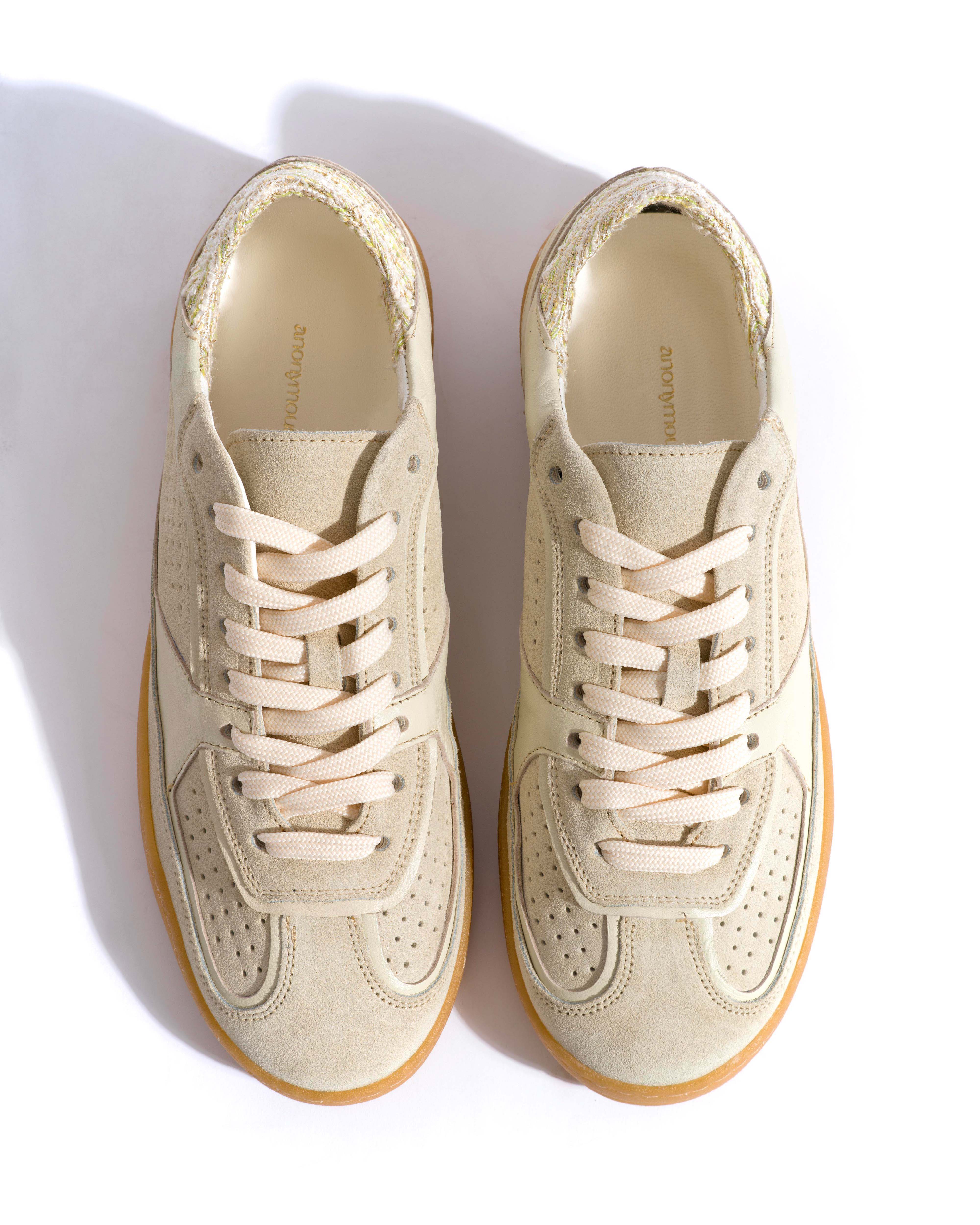 Dabbie Calf suede & sleek leather & boucle Antique white & white sand & pineapple ice - Image 4