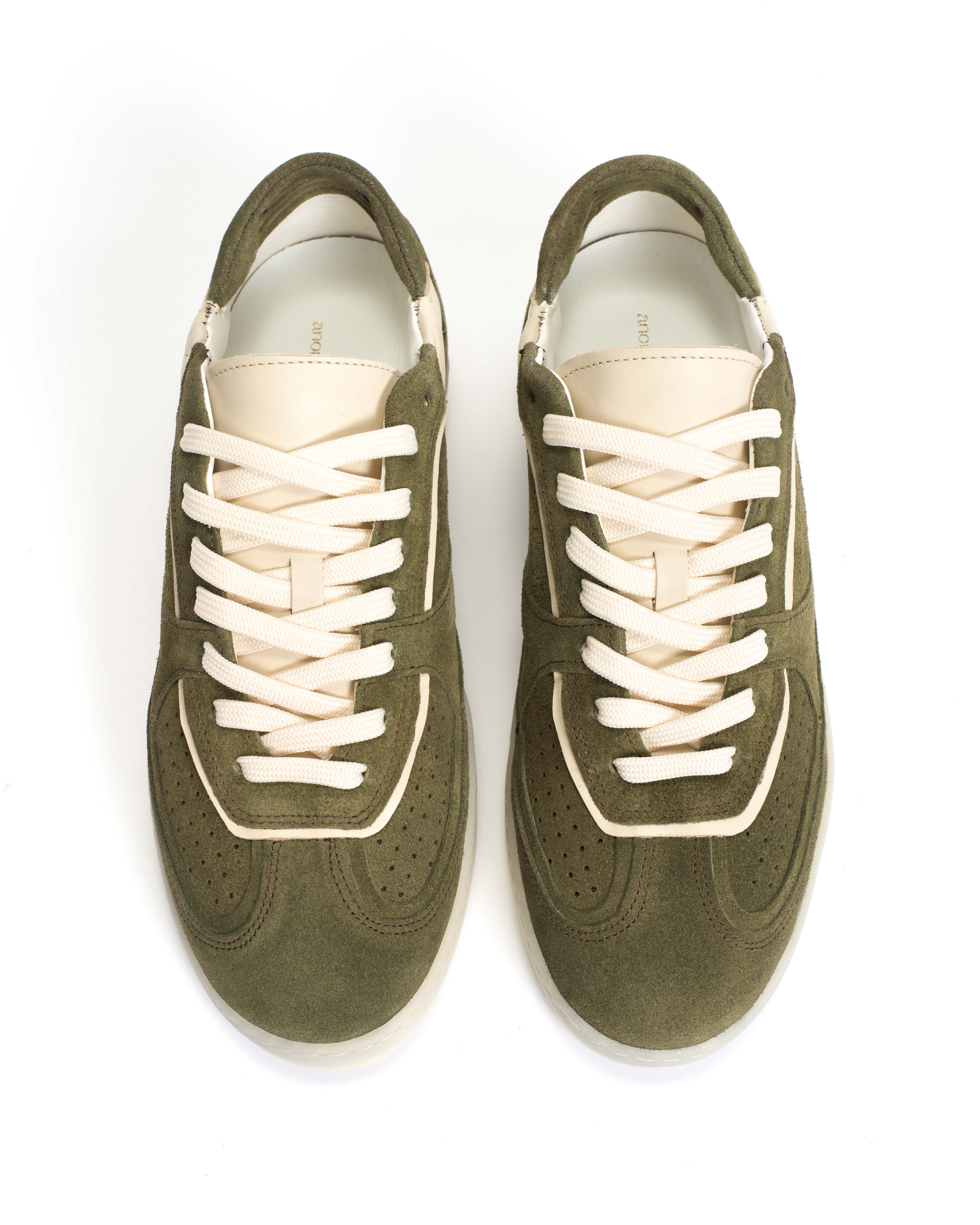 Dabbie Calf suede & sleek leather Olive green & white sand - Image 3