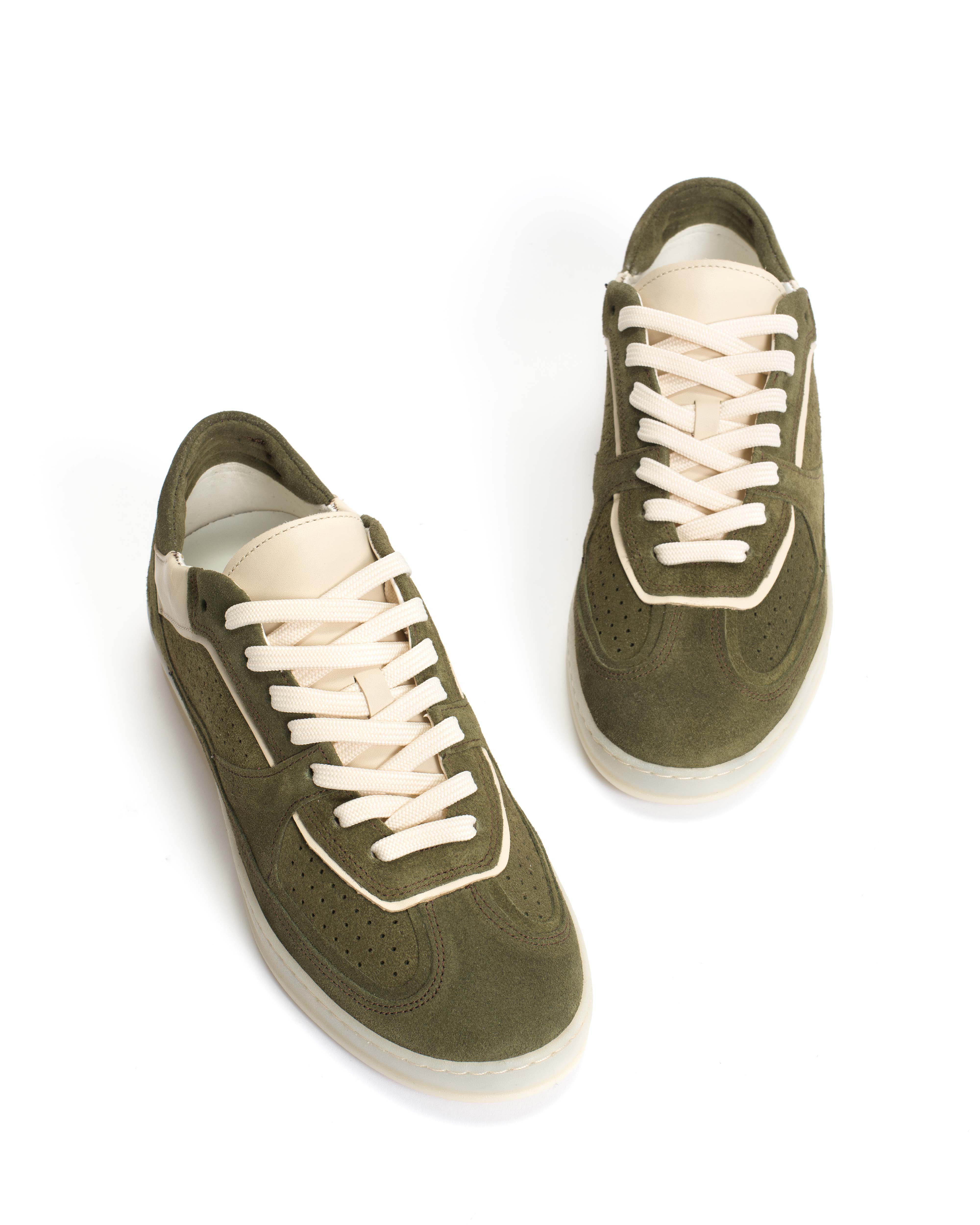 Dabbie Calf suede & sleek leather Olive green & white sand - Image 5
