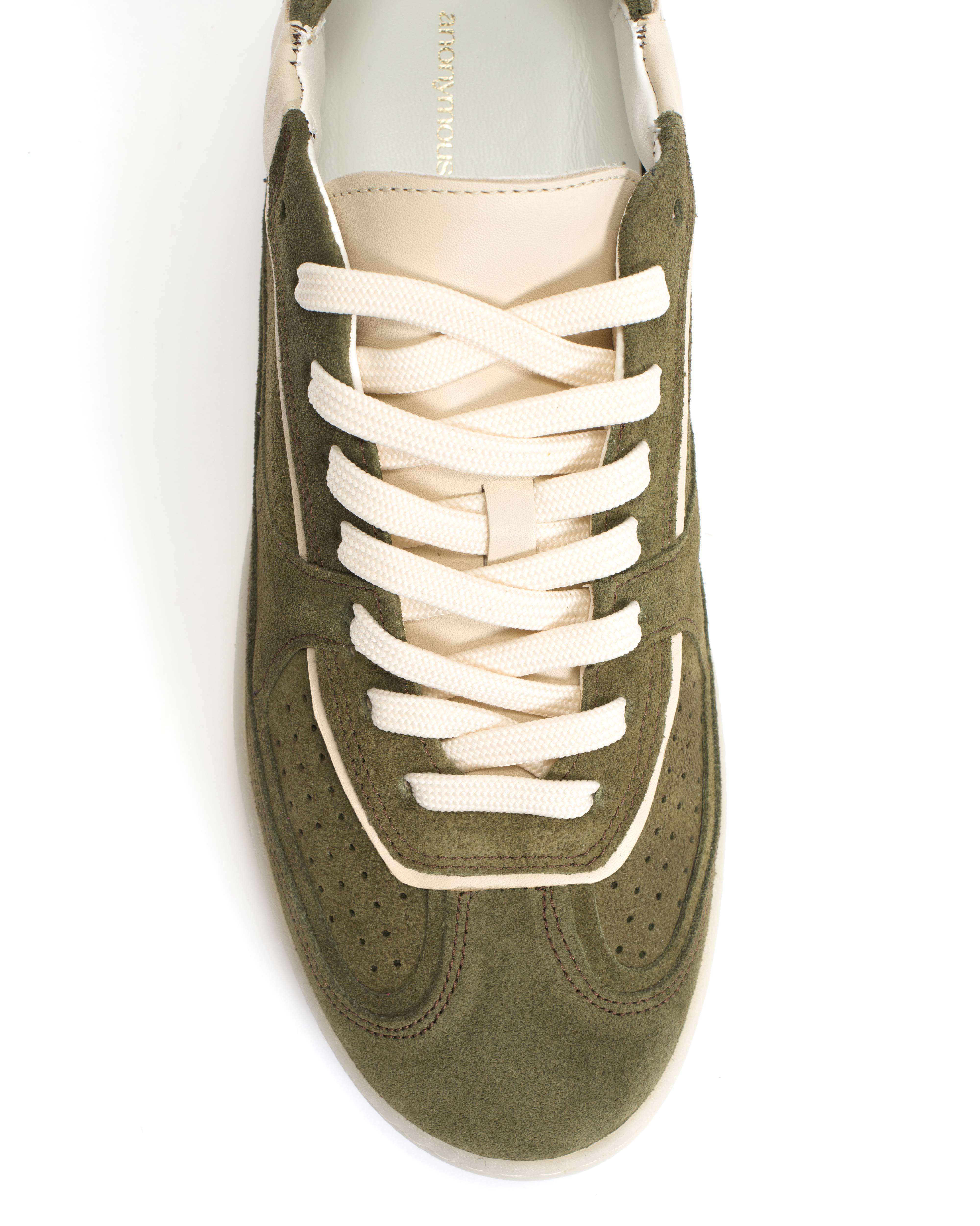 Dabbie Calf suede & sleek leather Olive green & white sand - Image 7