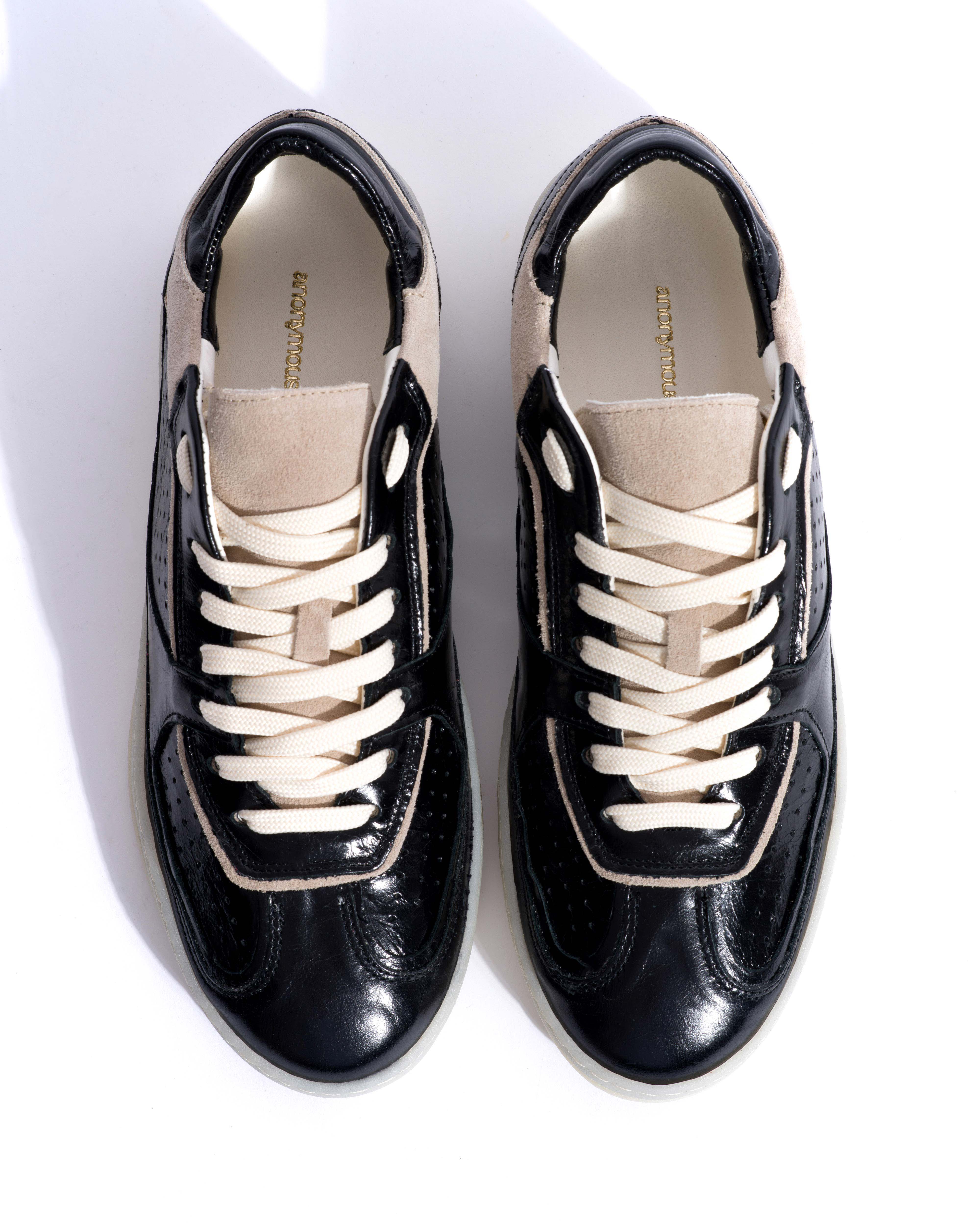 Dabbie Crinkled polished goat & suede leather Black & white sand - Image 4