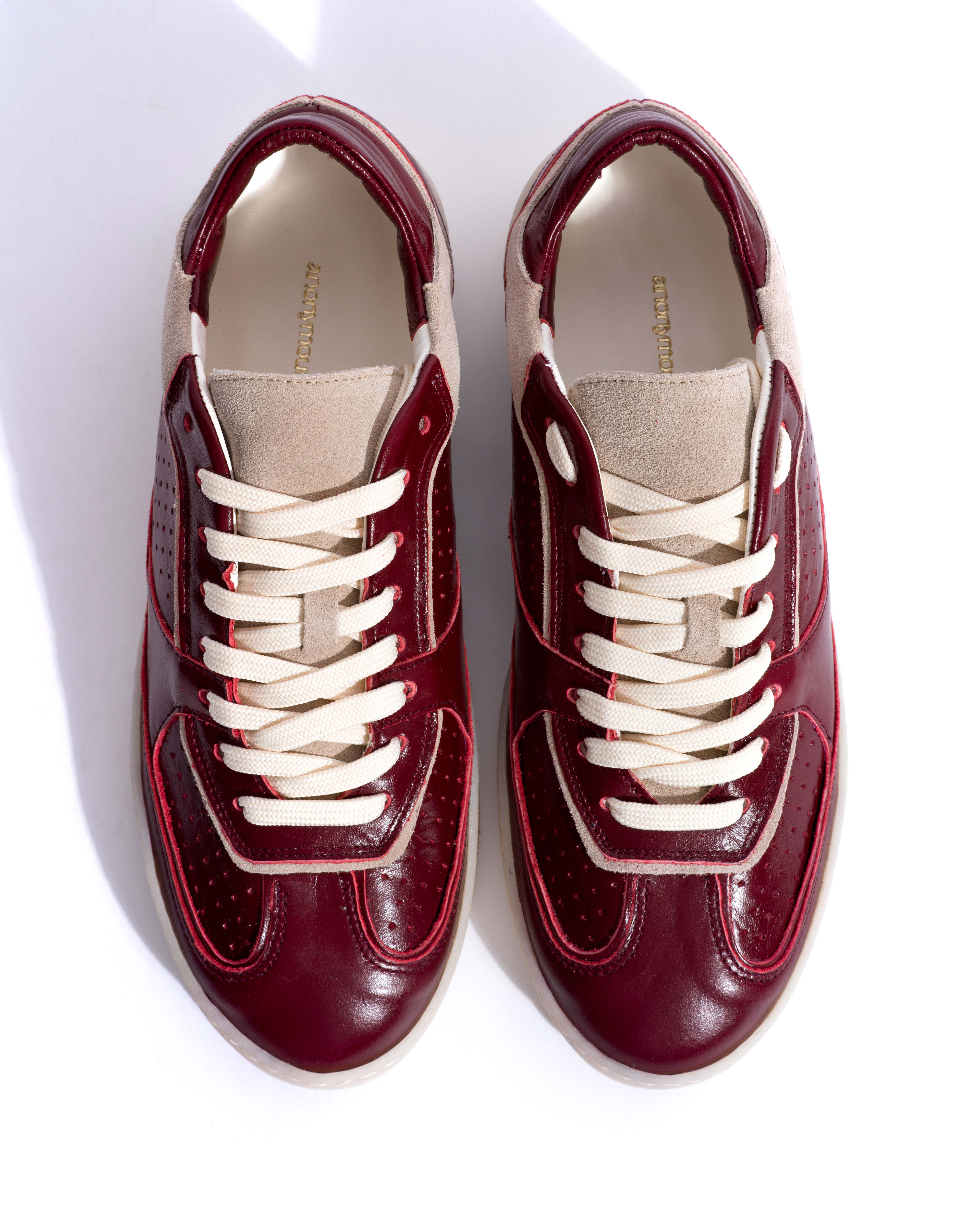Dabbie Crinkled polished goat & suede leather Pomegranate & white sand - Image 4
