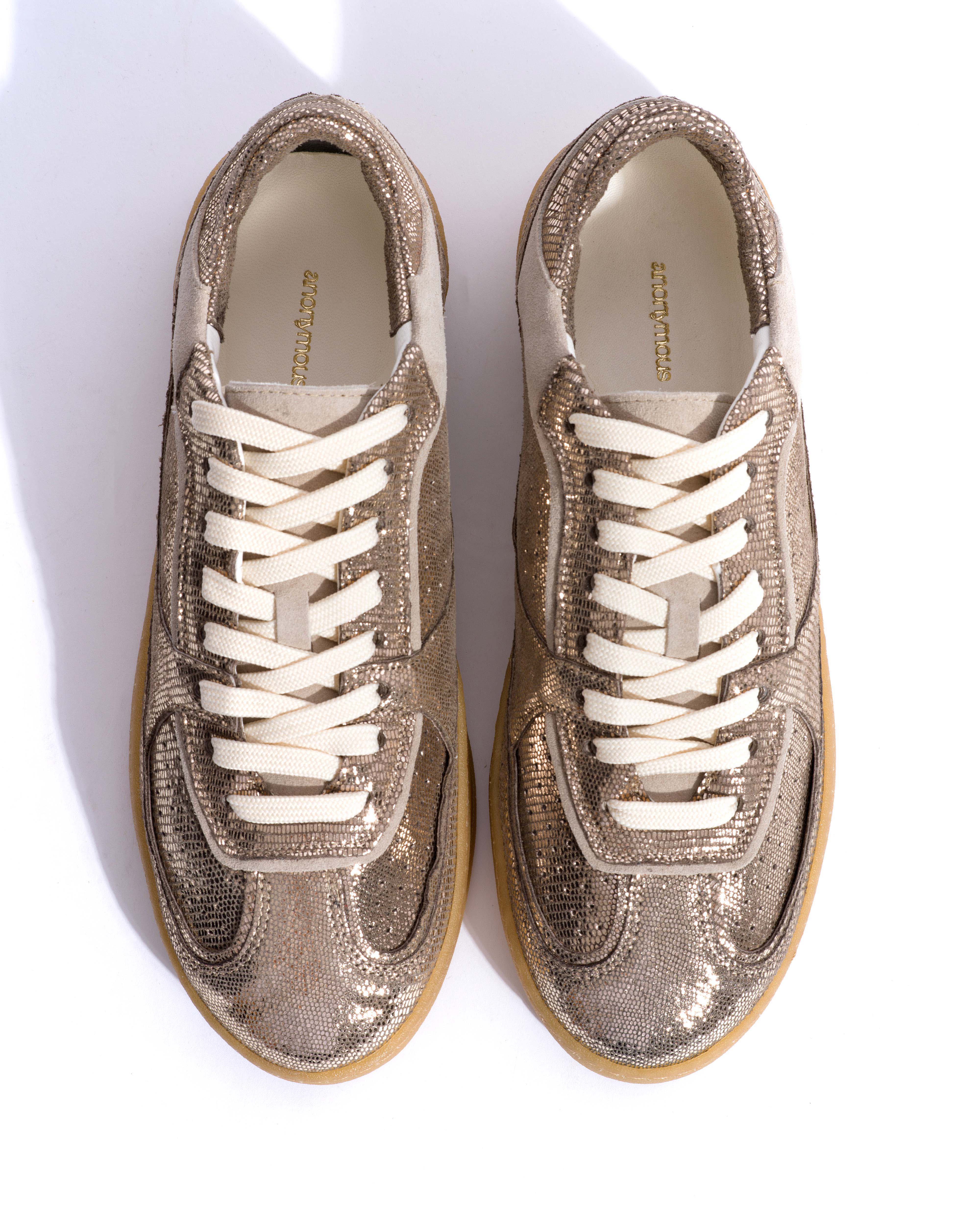 Dabbie Lizard metallic goat & suede leather Vintage champagne & white sand - Image 5