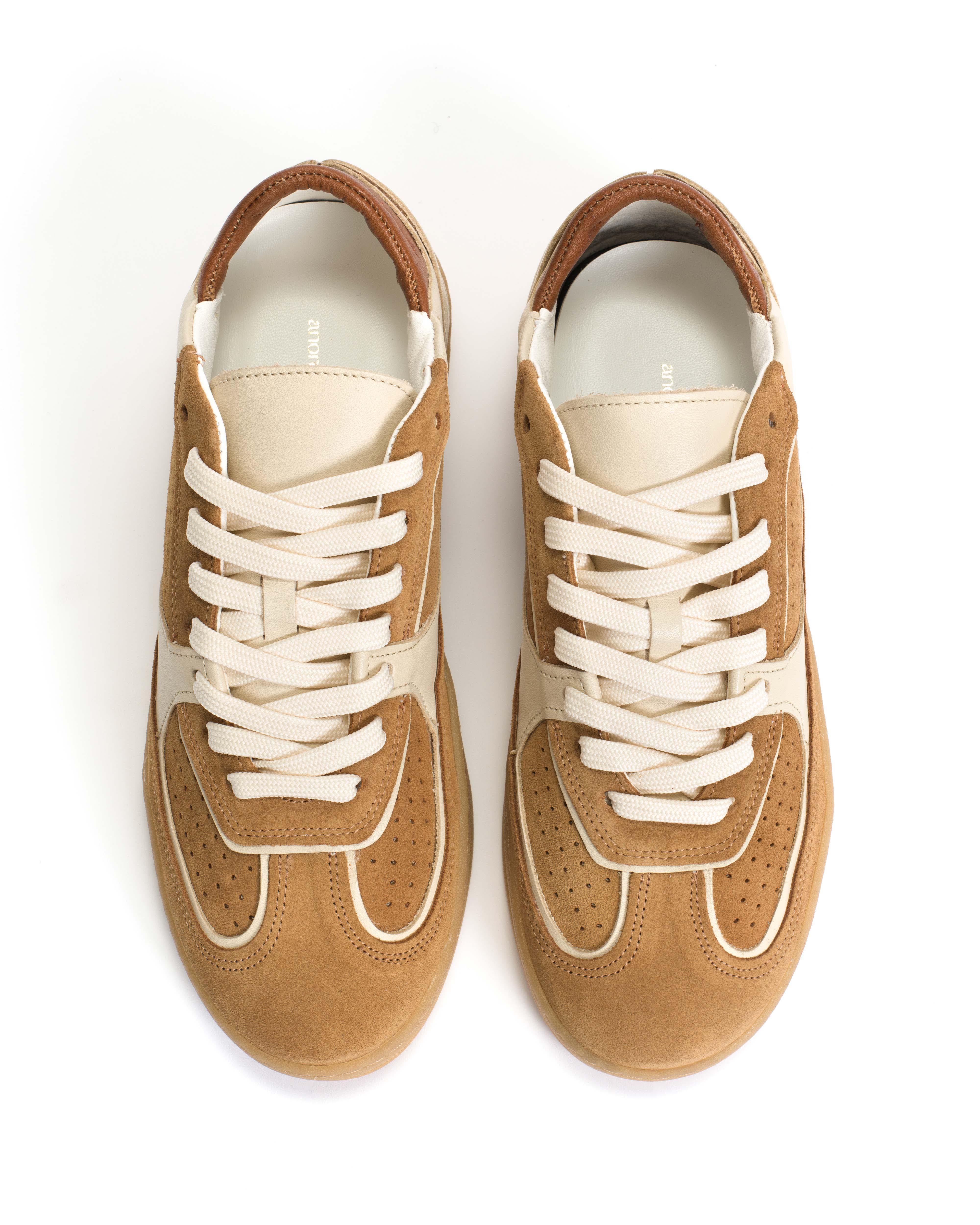 Dabbie Calf suede & soft calf dual & tri color Bamboo brown & white sand & camel - Image 3
