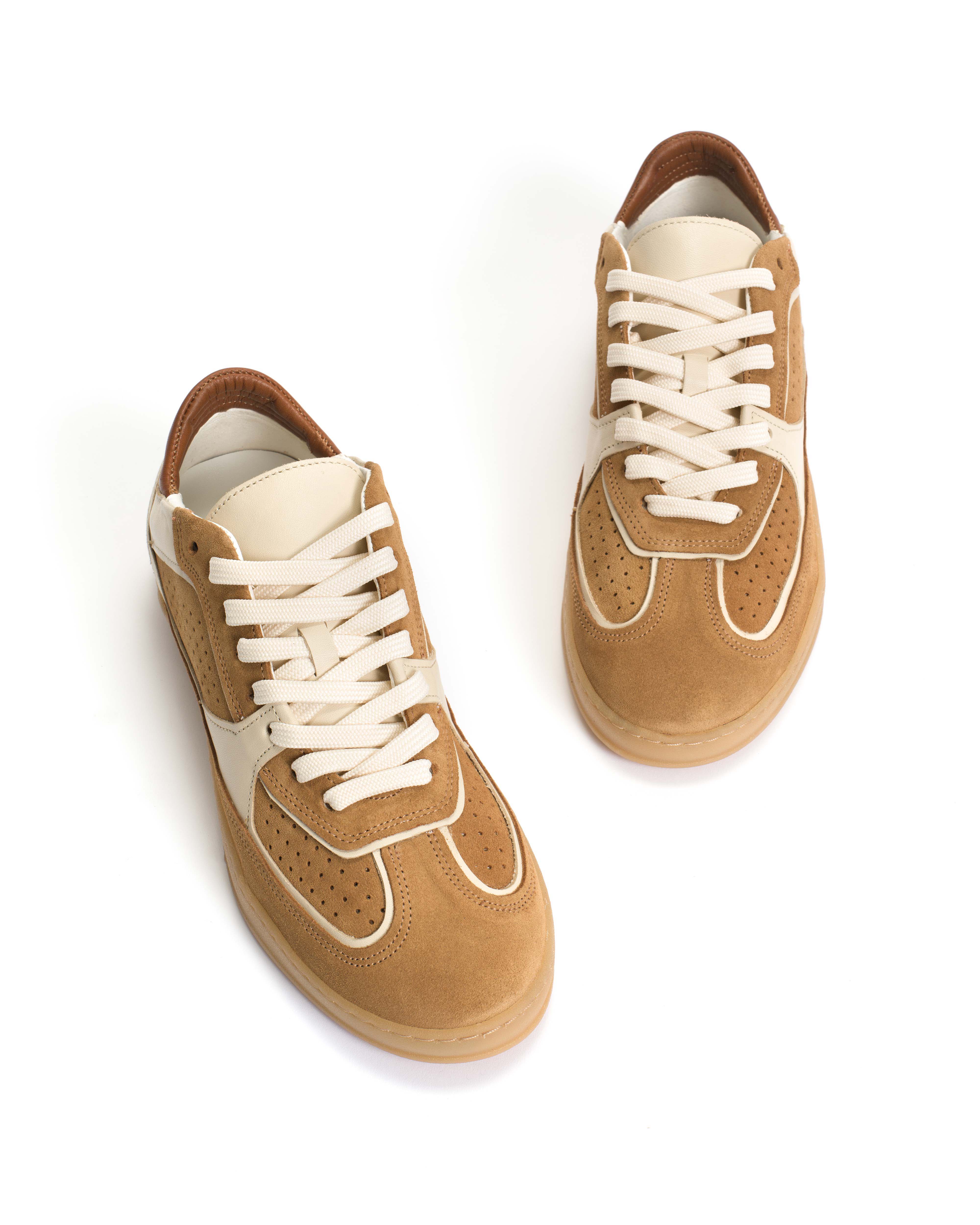 Dabbie Calf suede & soft calf dual & tri color Bamboo brown & white sand & camel - Image 5