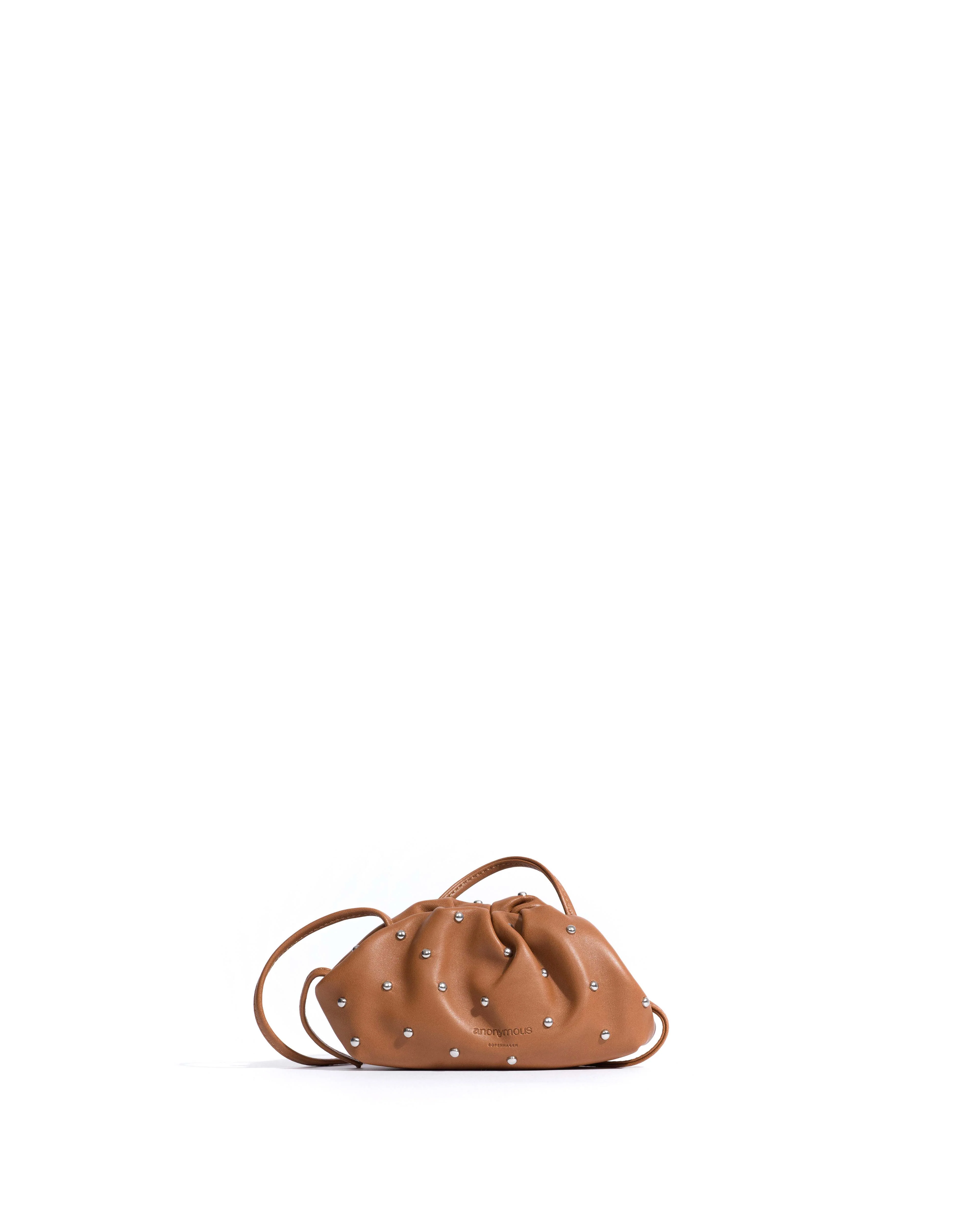 Enuice petite purse Stud-embellished silky lamb Camel & silver
