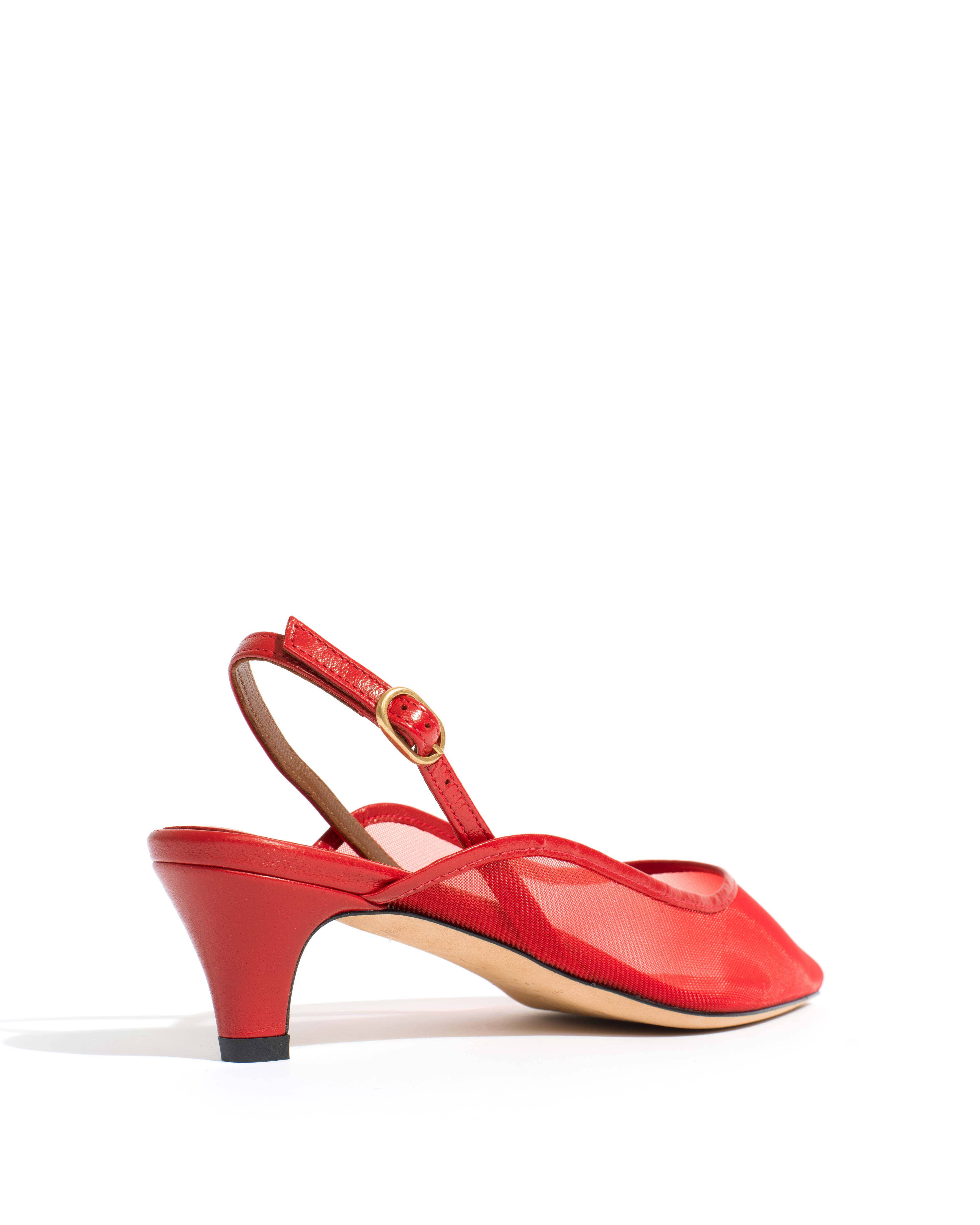 Fanny 40 stiletto mesh Shiny lamb & mesh Ruby red - Image 3