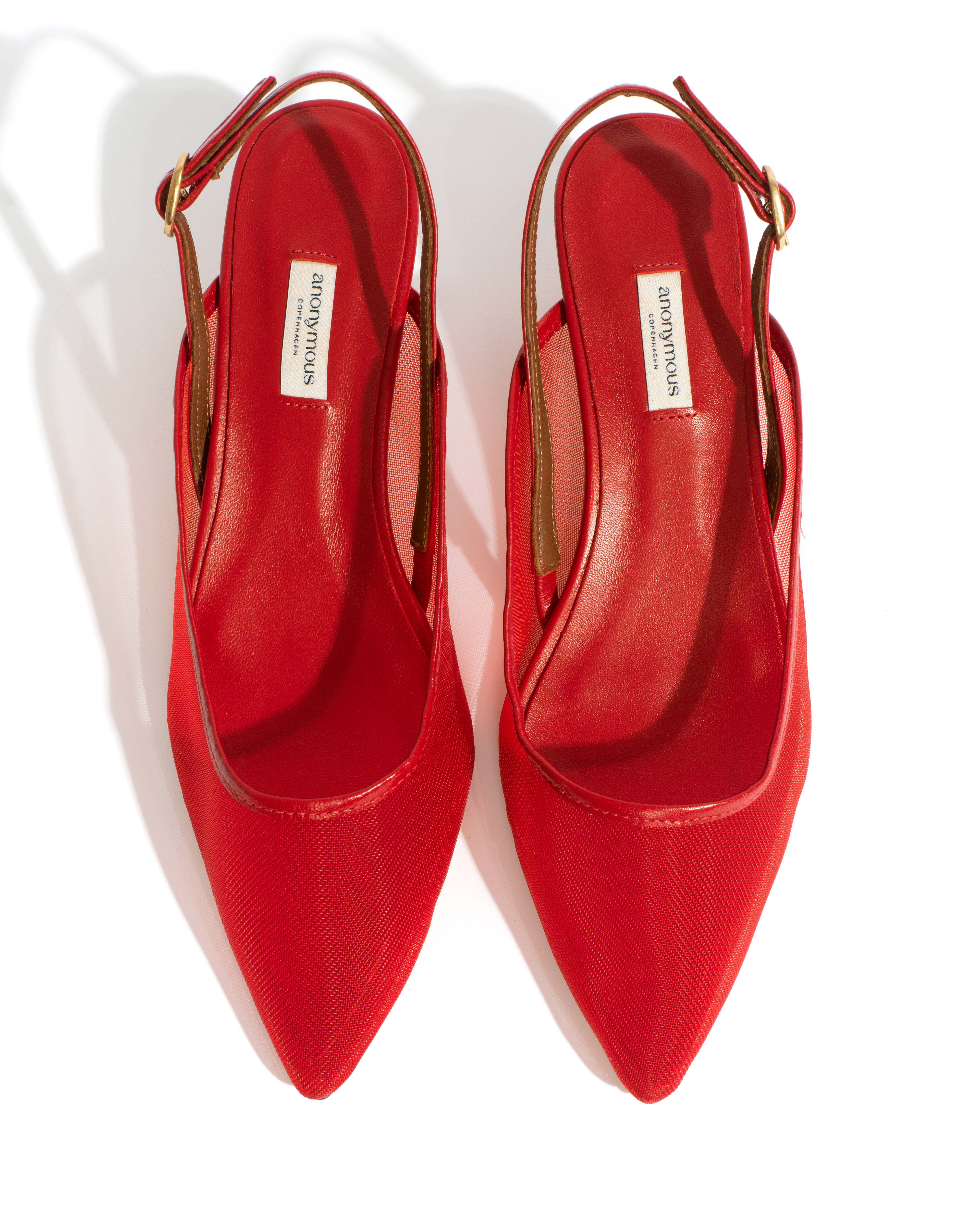 Fanny 40 stiletto mesh Shiny lamb & mesh Ruby red - Image 4