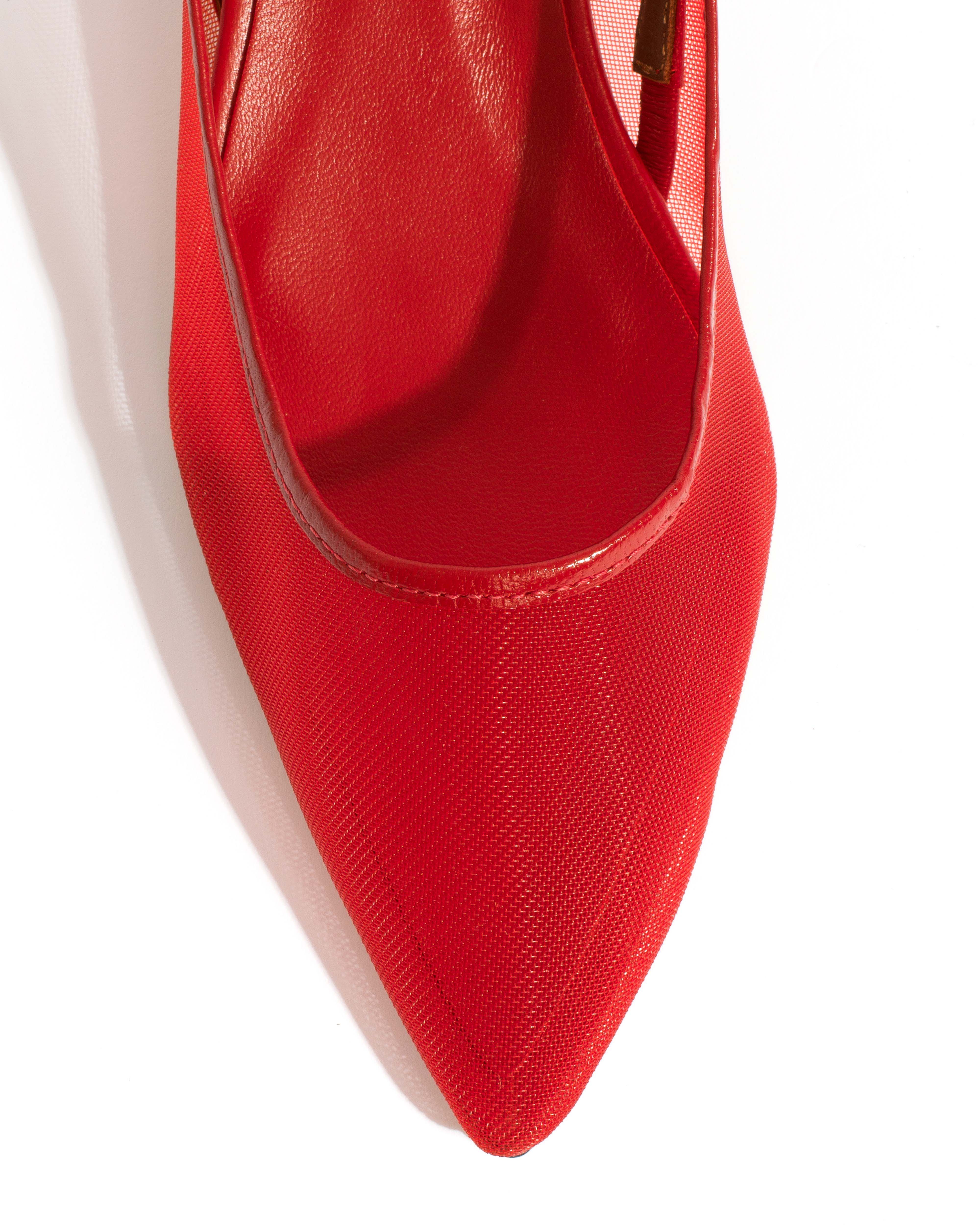 Fanny 40 stiletto mesh Shiny lamb & mesh Ruby red - Image 5