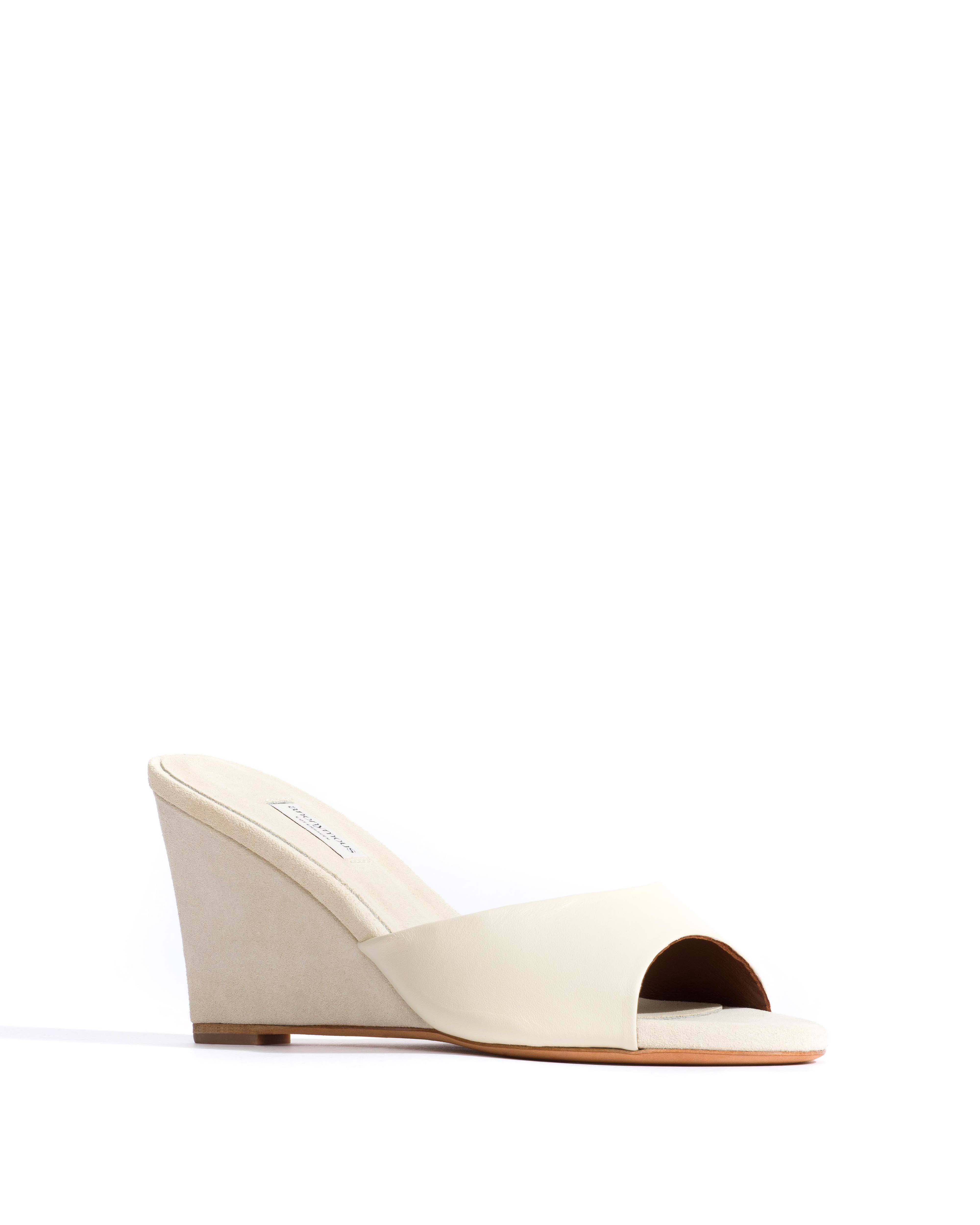 Gwen 75 wedge Shiny lamb & suede leather White sand & antique white - Image 2