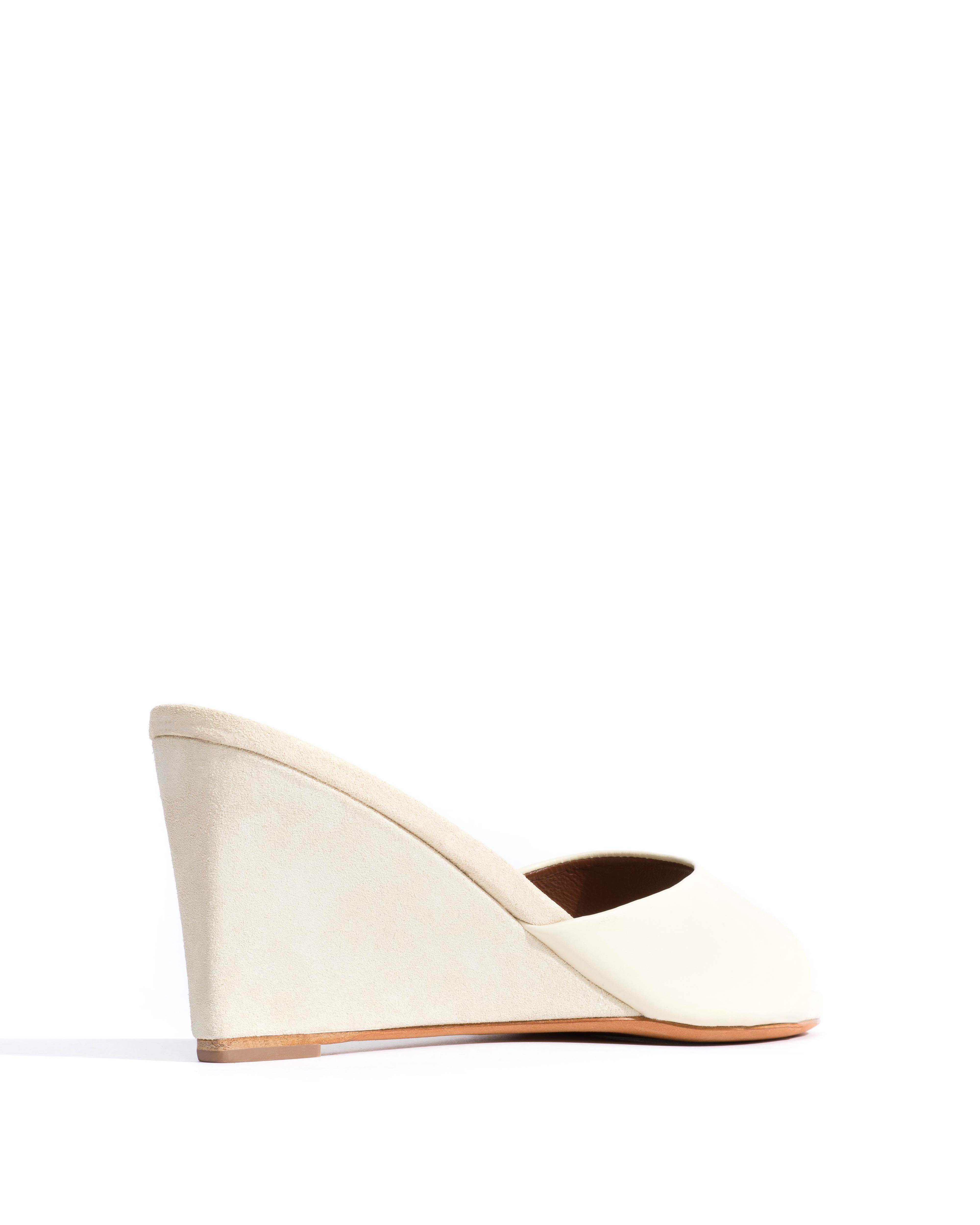 Gwen 75 wedge Shiny lamb & suede leather White sand & antique white - Image 3