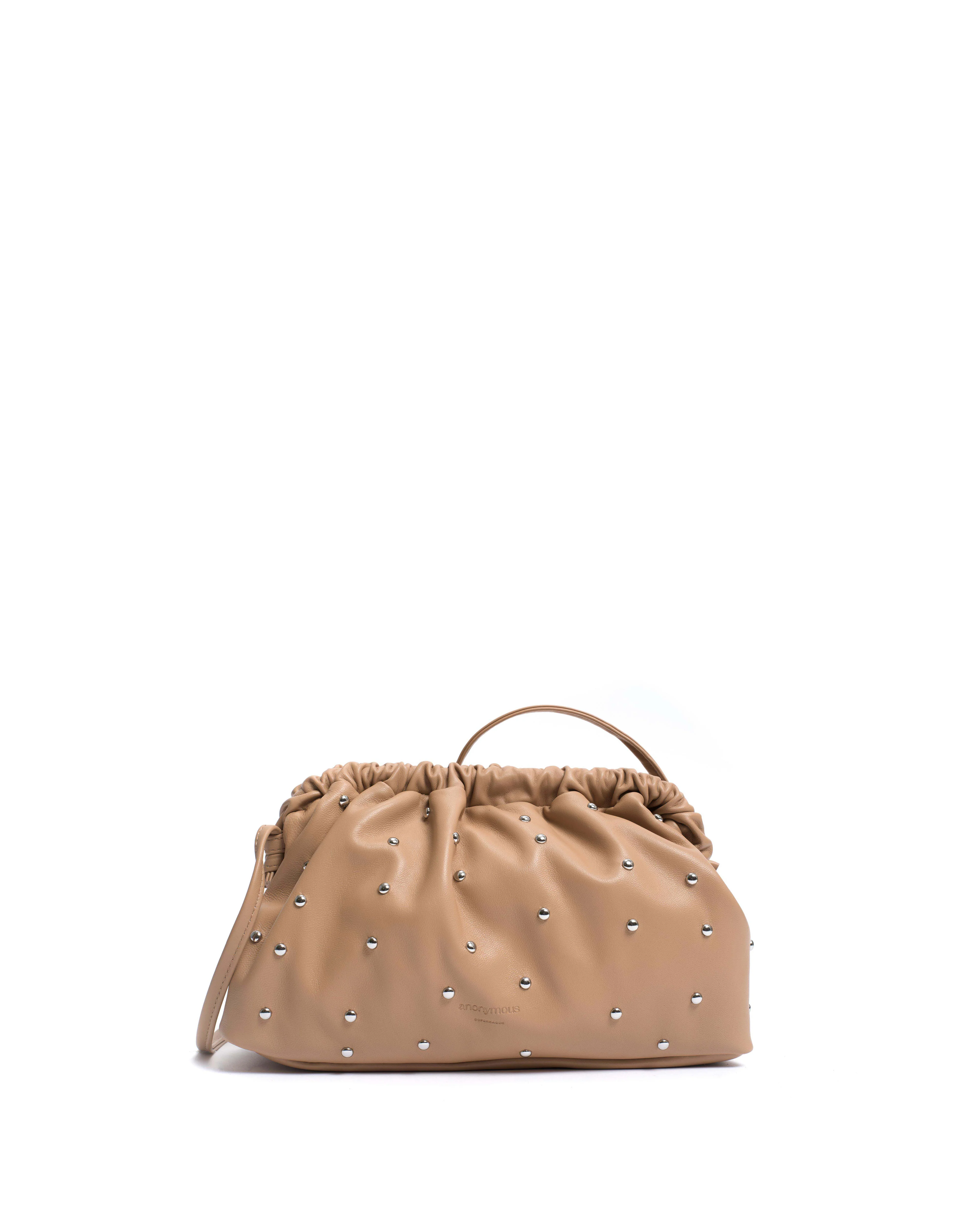 Hally classic cloud bag Stud-embellished silky lamb Caramel & silver