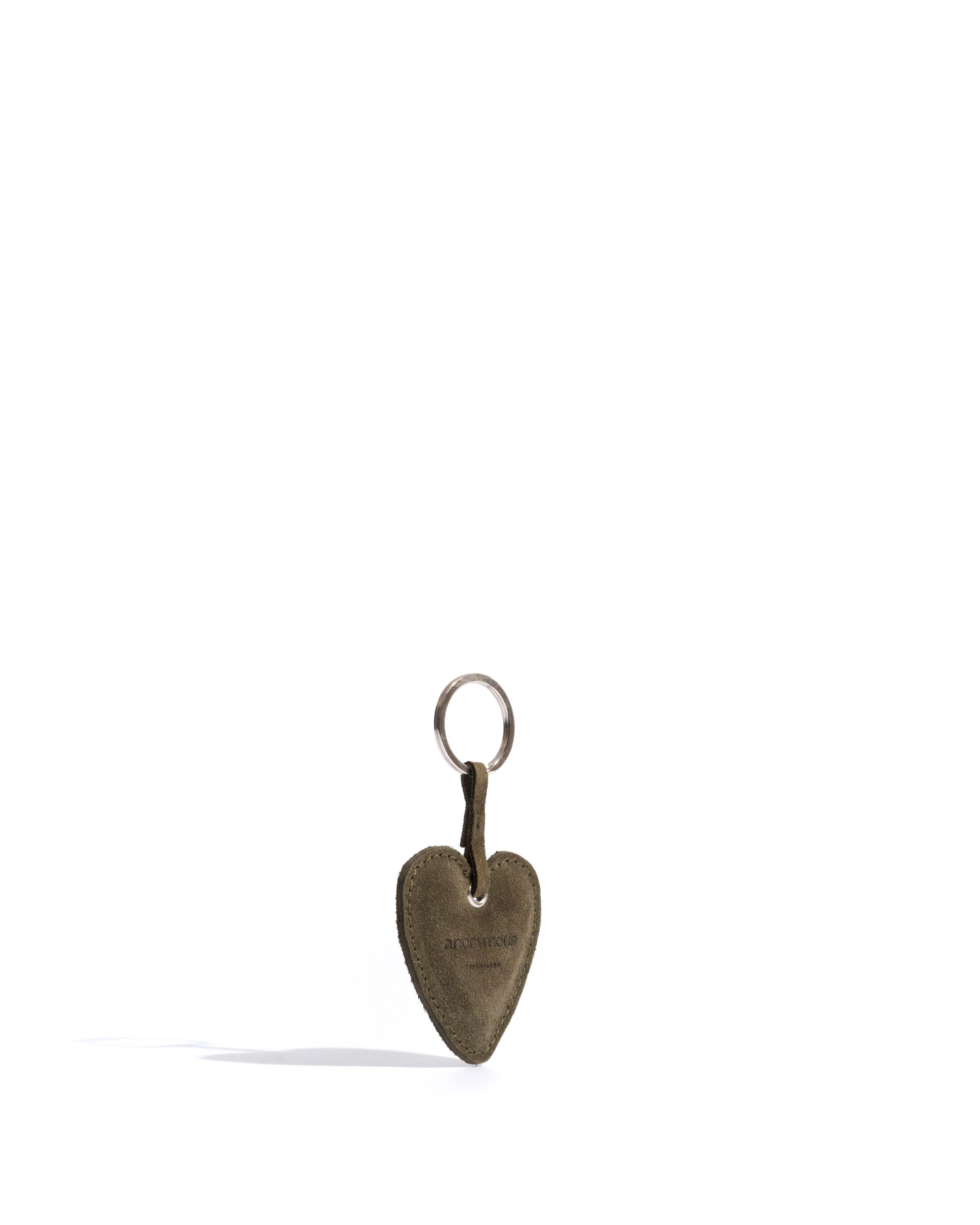 Heart keyring Calf suede Moss green - Image 2