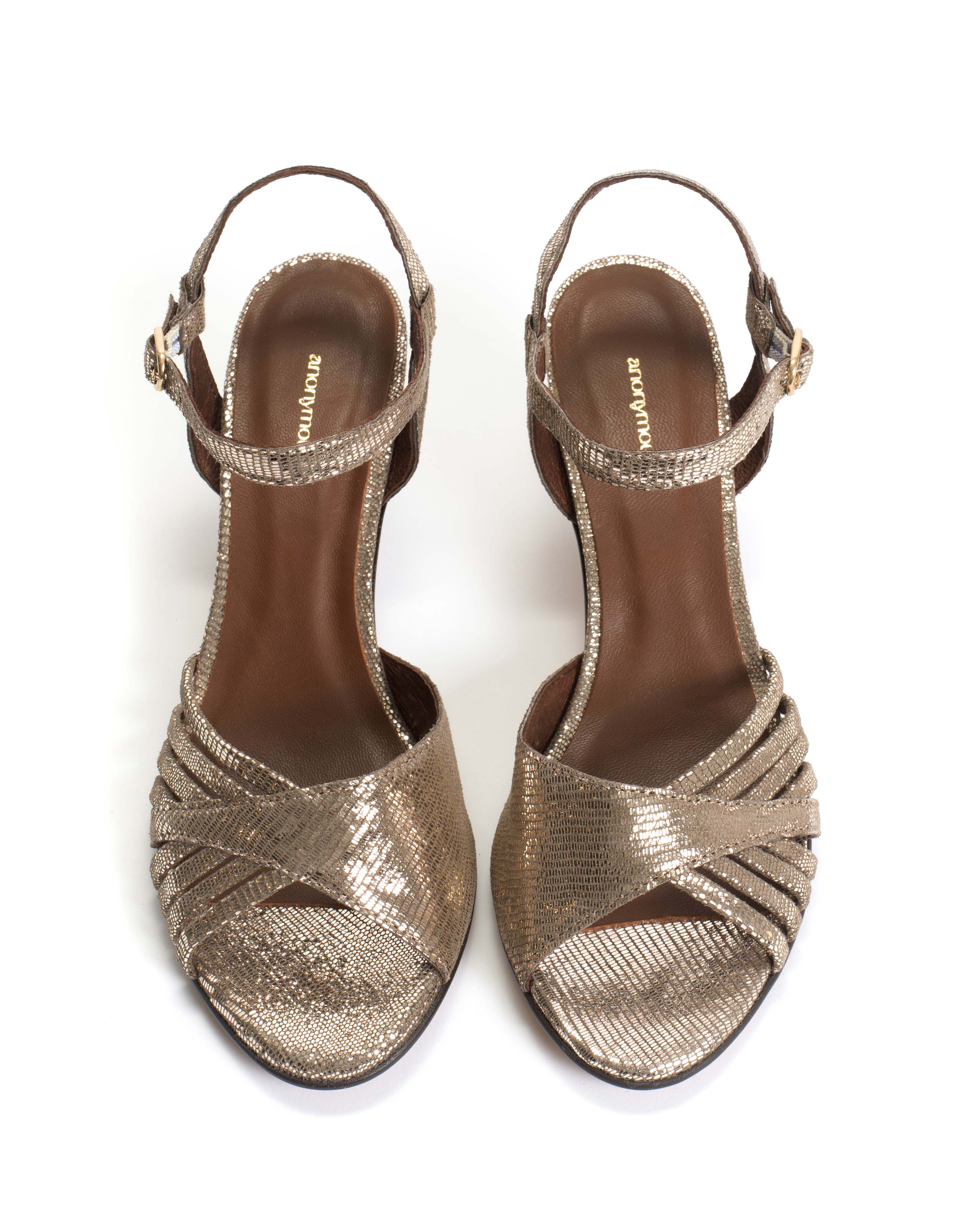 Hermine 50 stiletto Lizard metallic goat Vintage champagne - Image 3