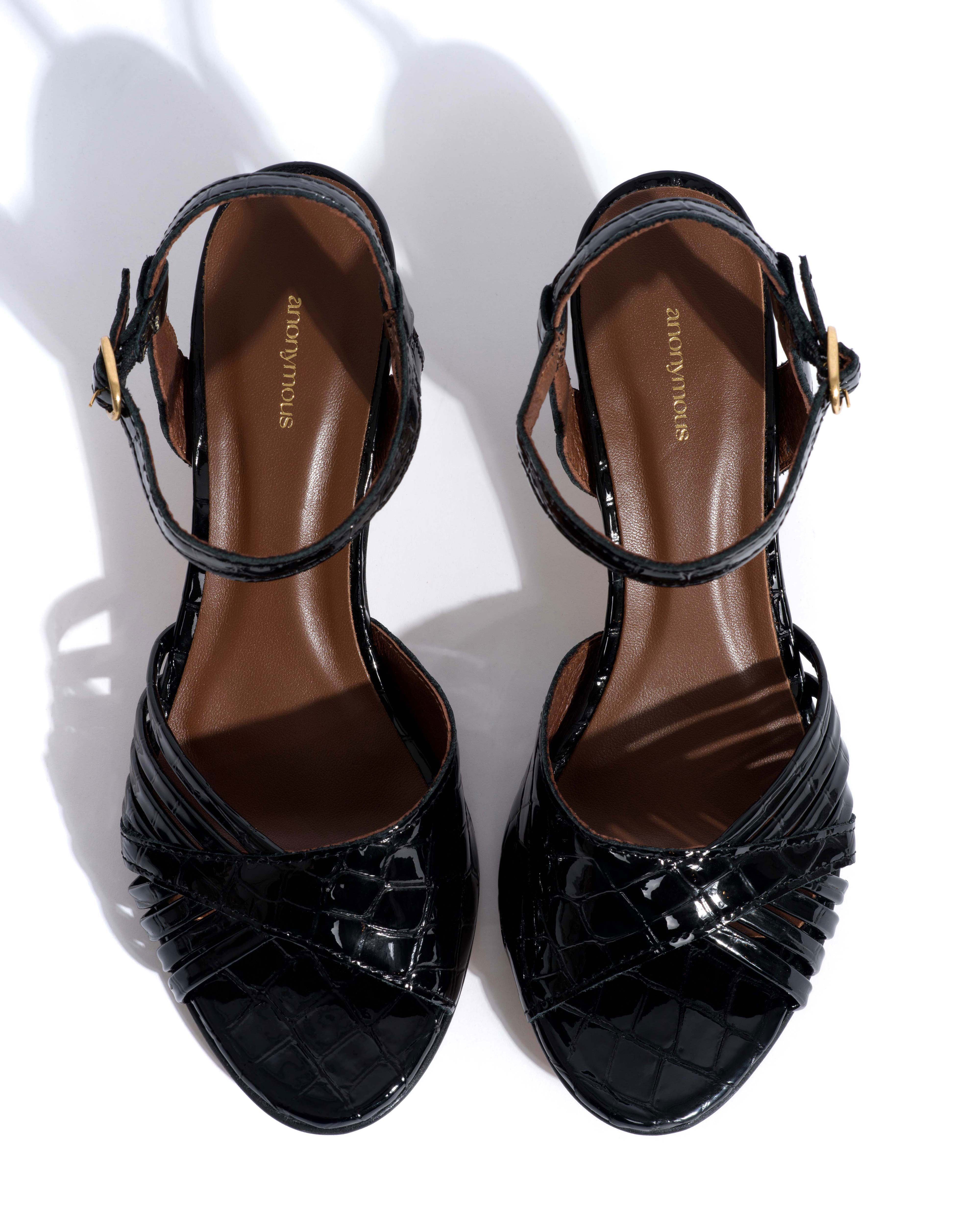 Hermine 50 stiletto Polished croco calf Black - Image 4