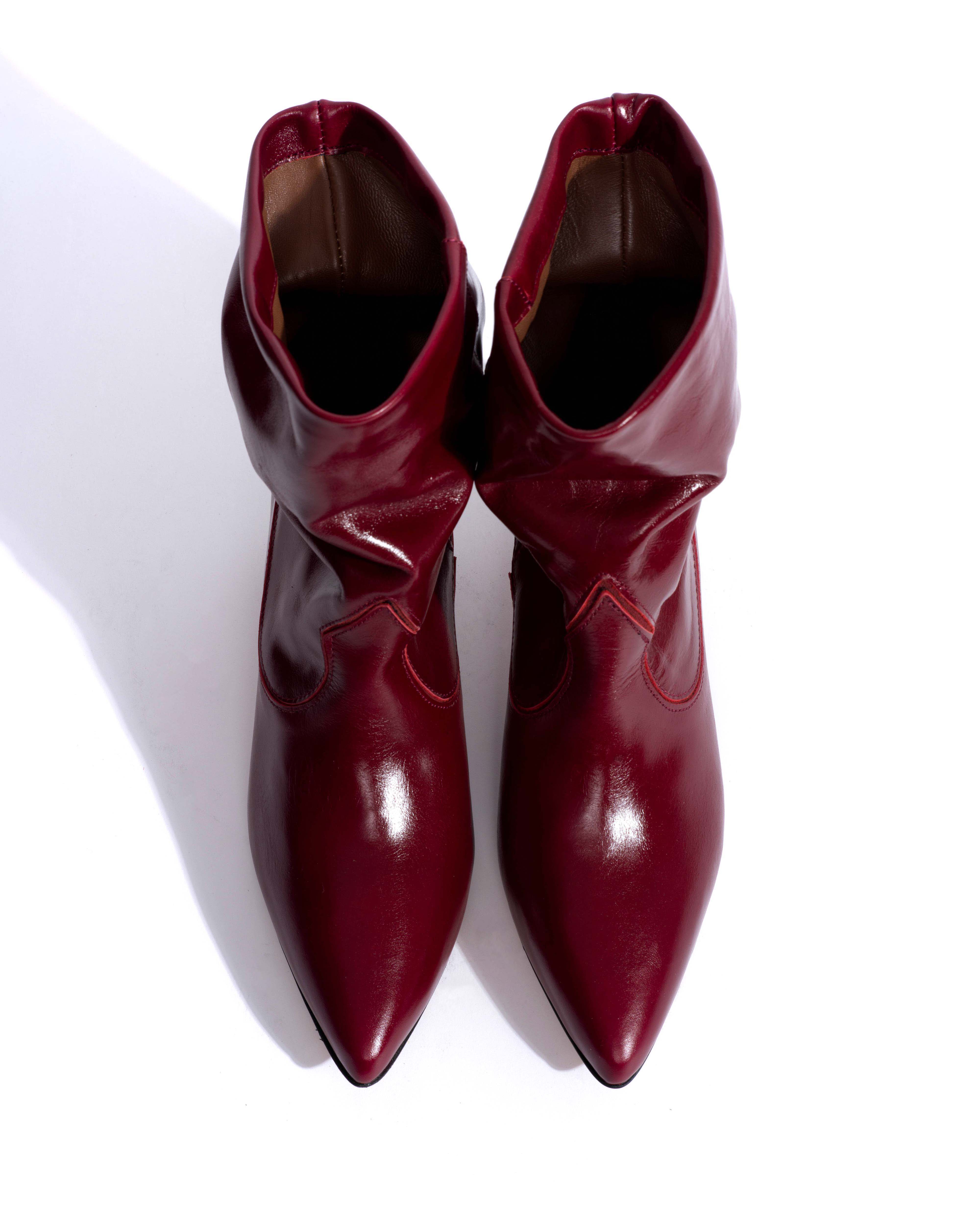 Hicha 40 stiletto Crinkled soft calf & suede leather Pomegranate - Image 4