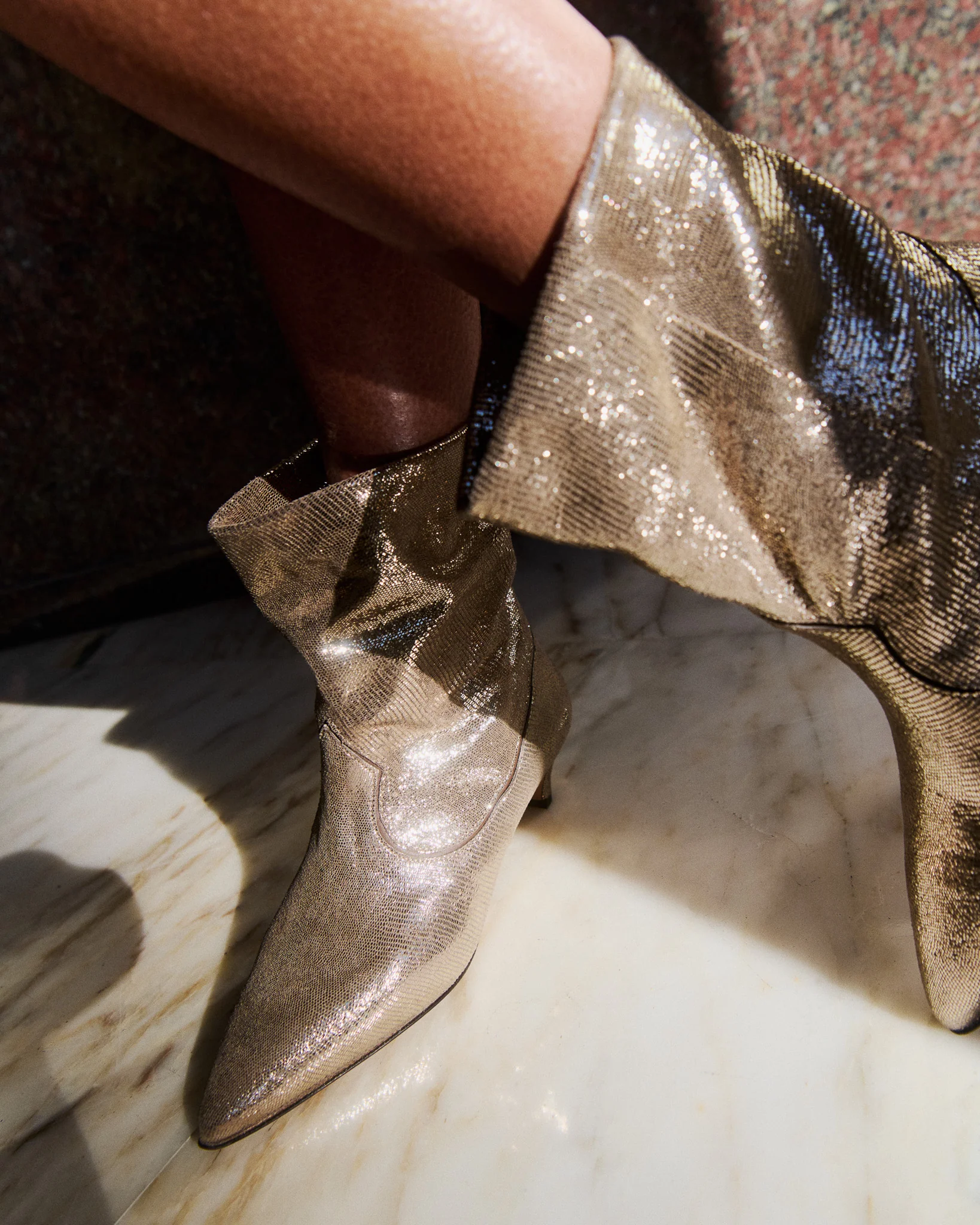 Hicha 40 stiletto Lizard metallic goat Vintage champagne - Image 3