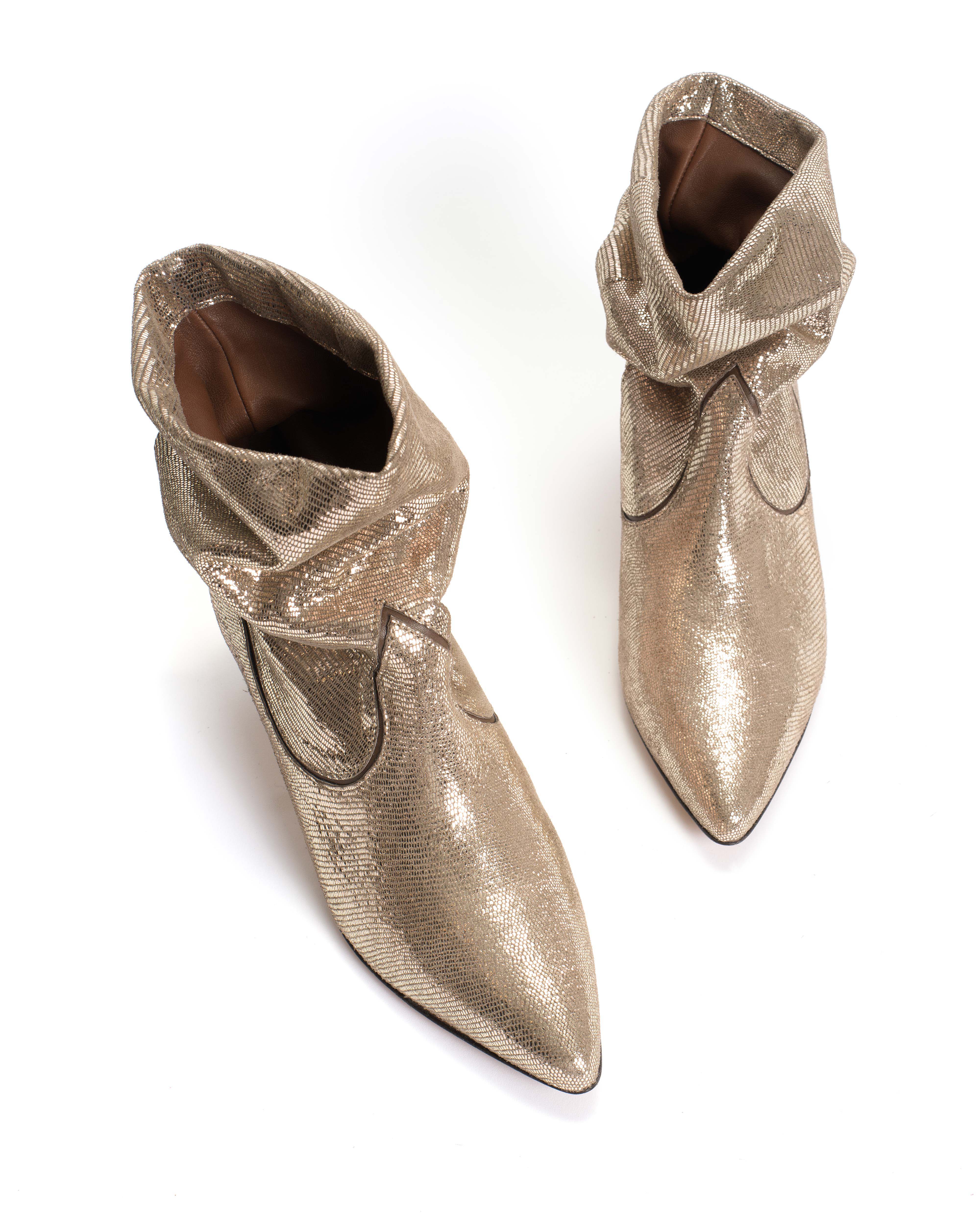 Hicha 40 stiletto Lizard metallic goat Vintage champagne - Image 6