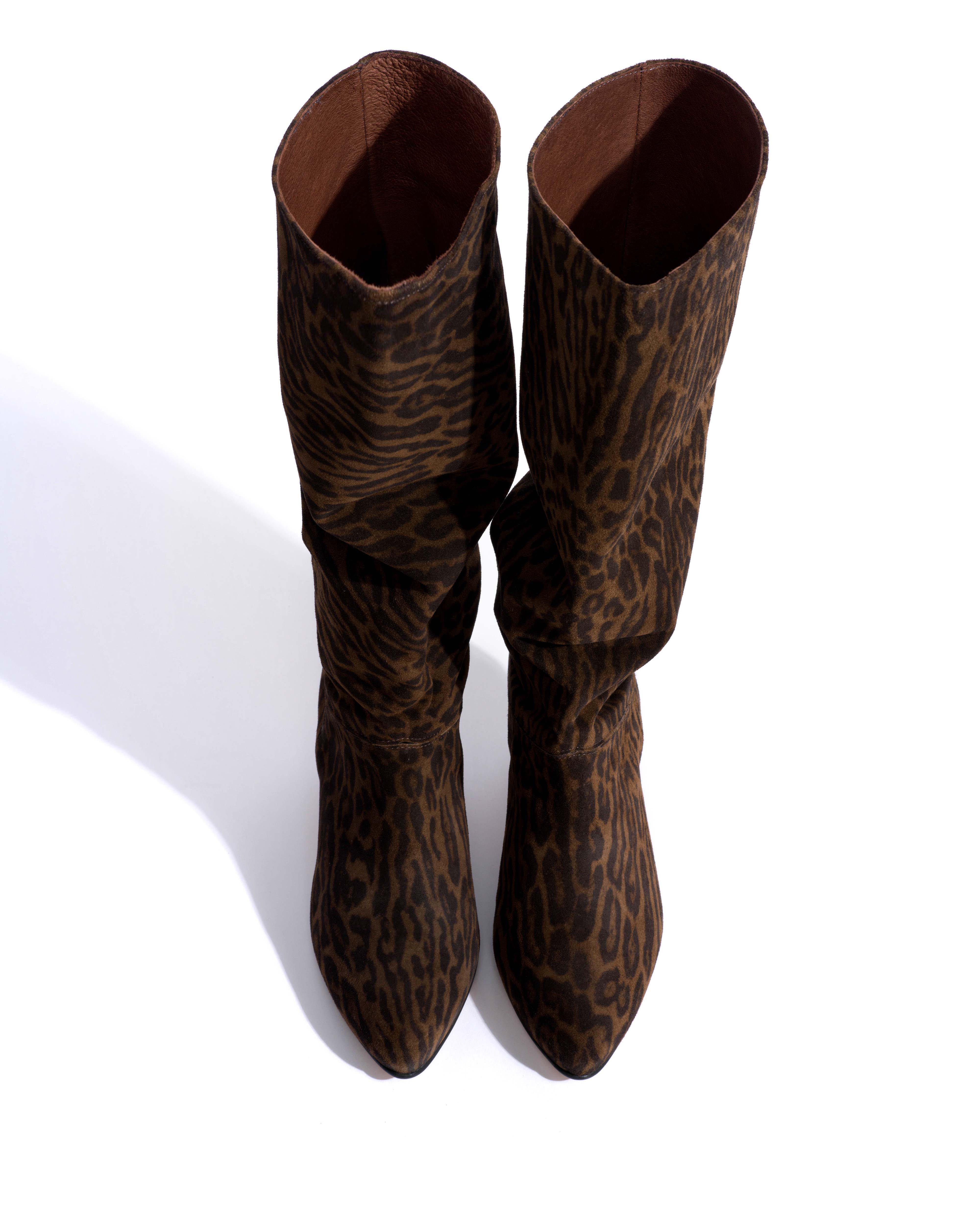 Jasmina 50 stiletto Calf suede print & sleek leather Jaguar & black - Image 4