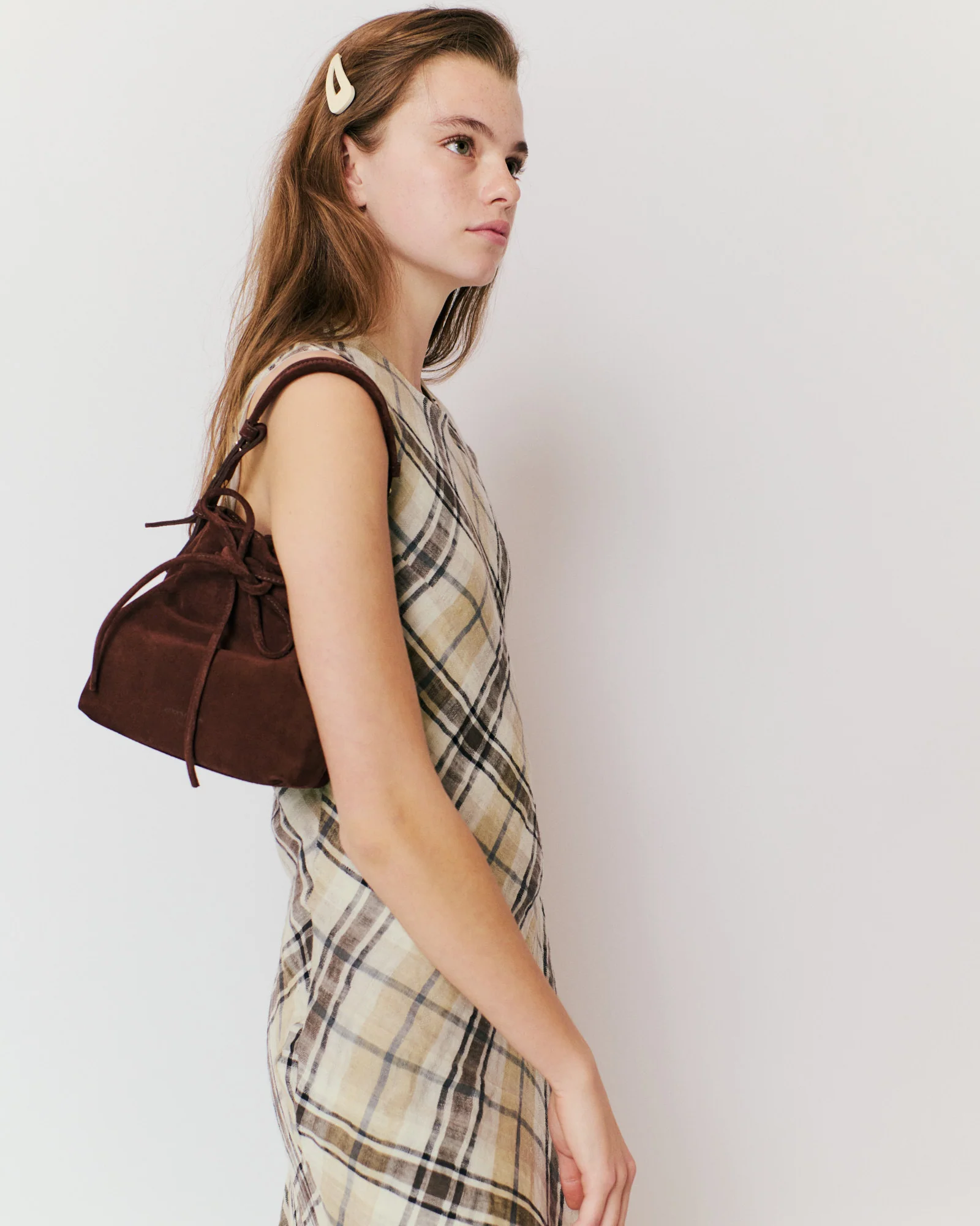 Kacey petite bucket bag Calf suede Chocolate - Image 3