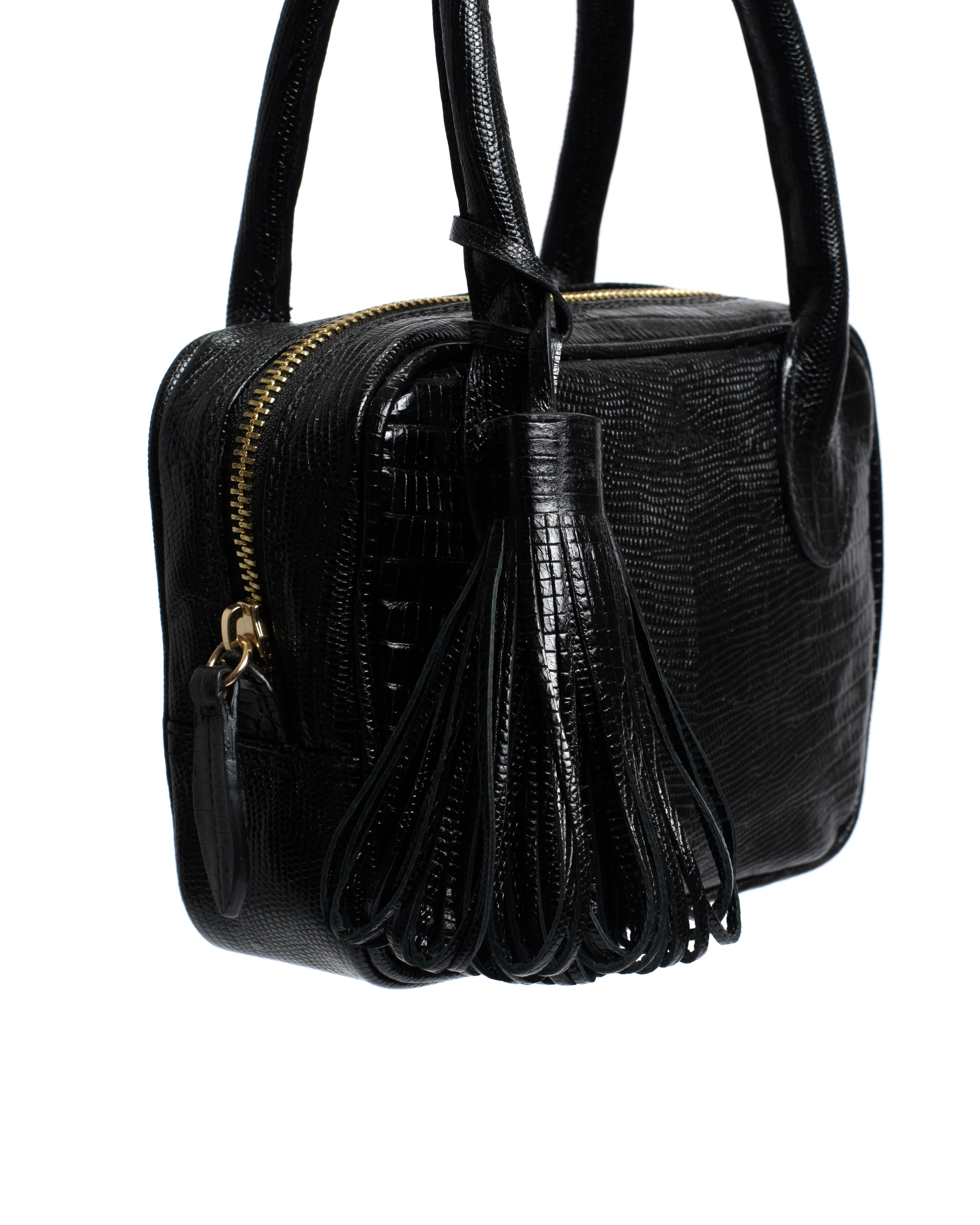 Katty fringe keyring Calf lizard Black - Image 4