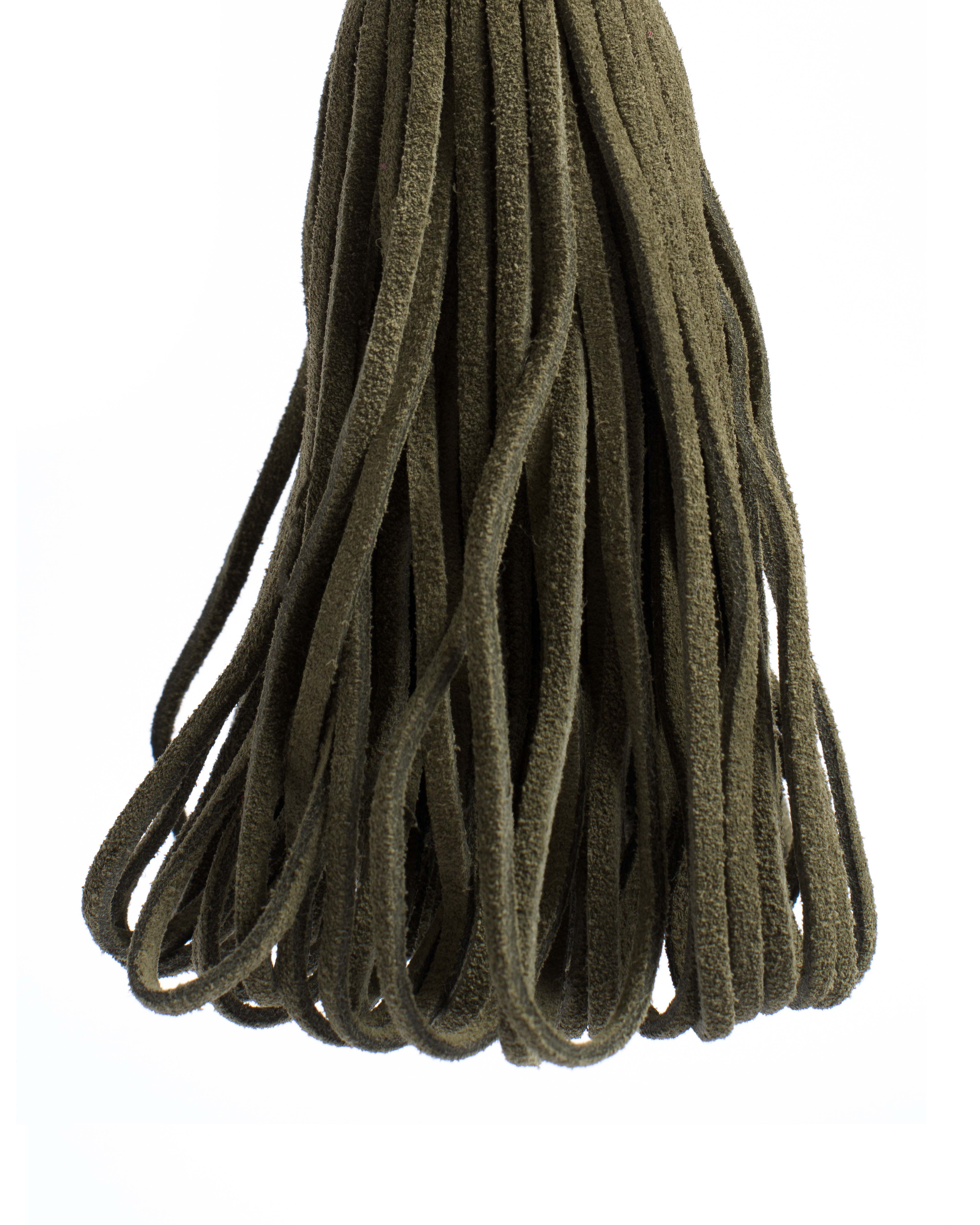 Katty fringe keyring Calf suede Olive green - Image 3