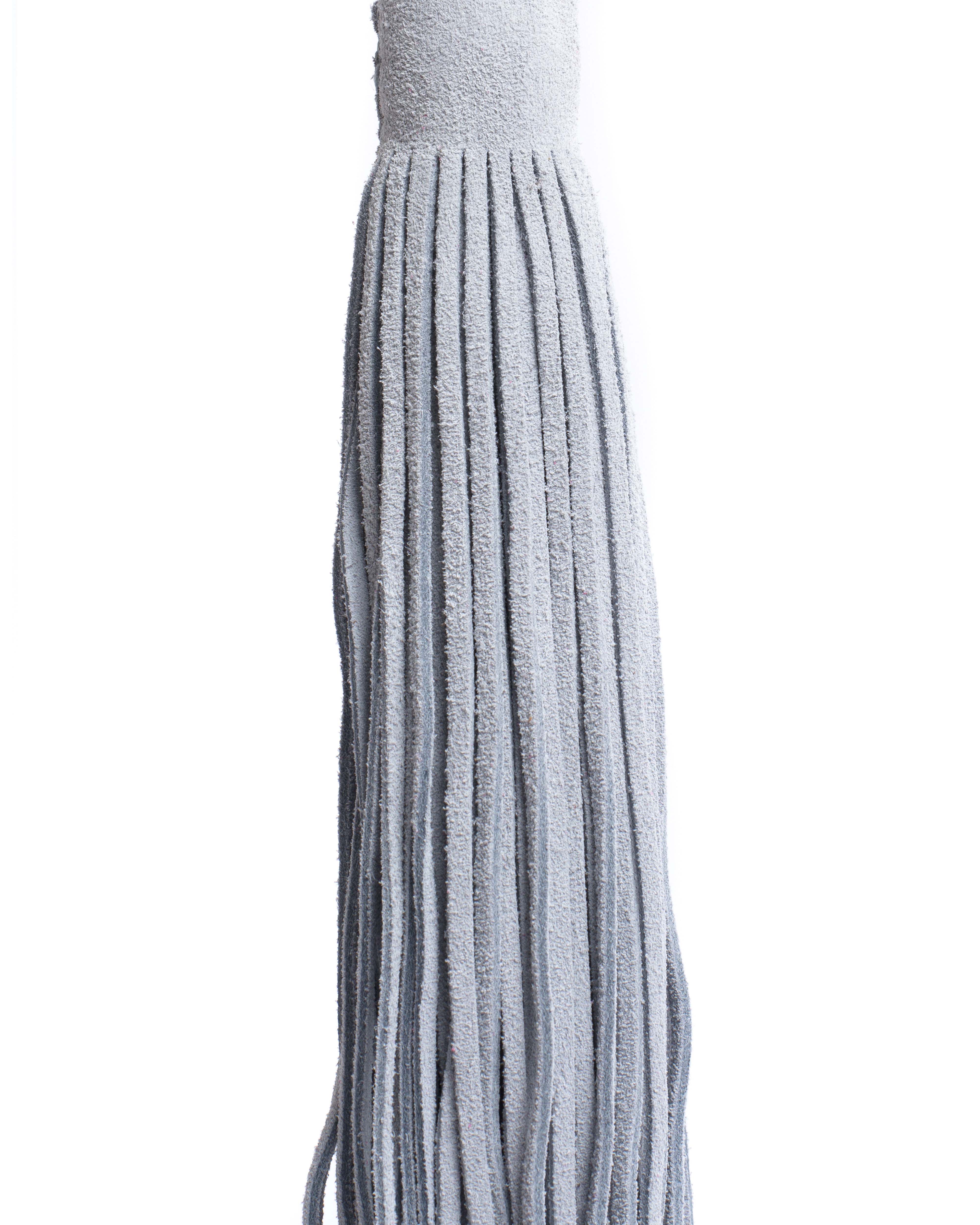 Langley fringe keyring Calf suede Lichen blue - Image 3