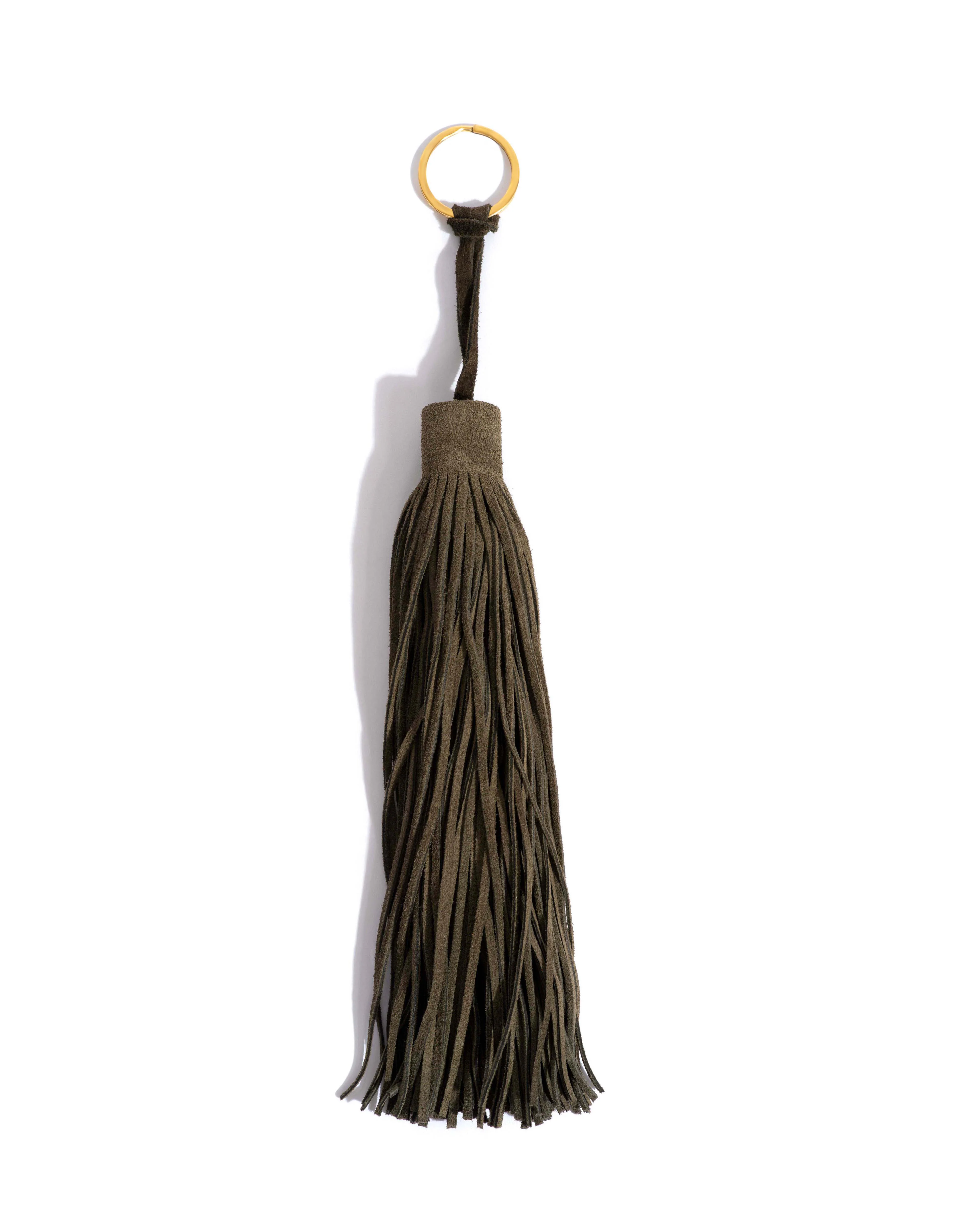 Langley fringe keyring Calf suede Moss green - Image 3