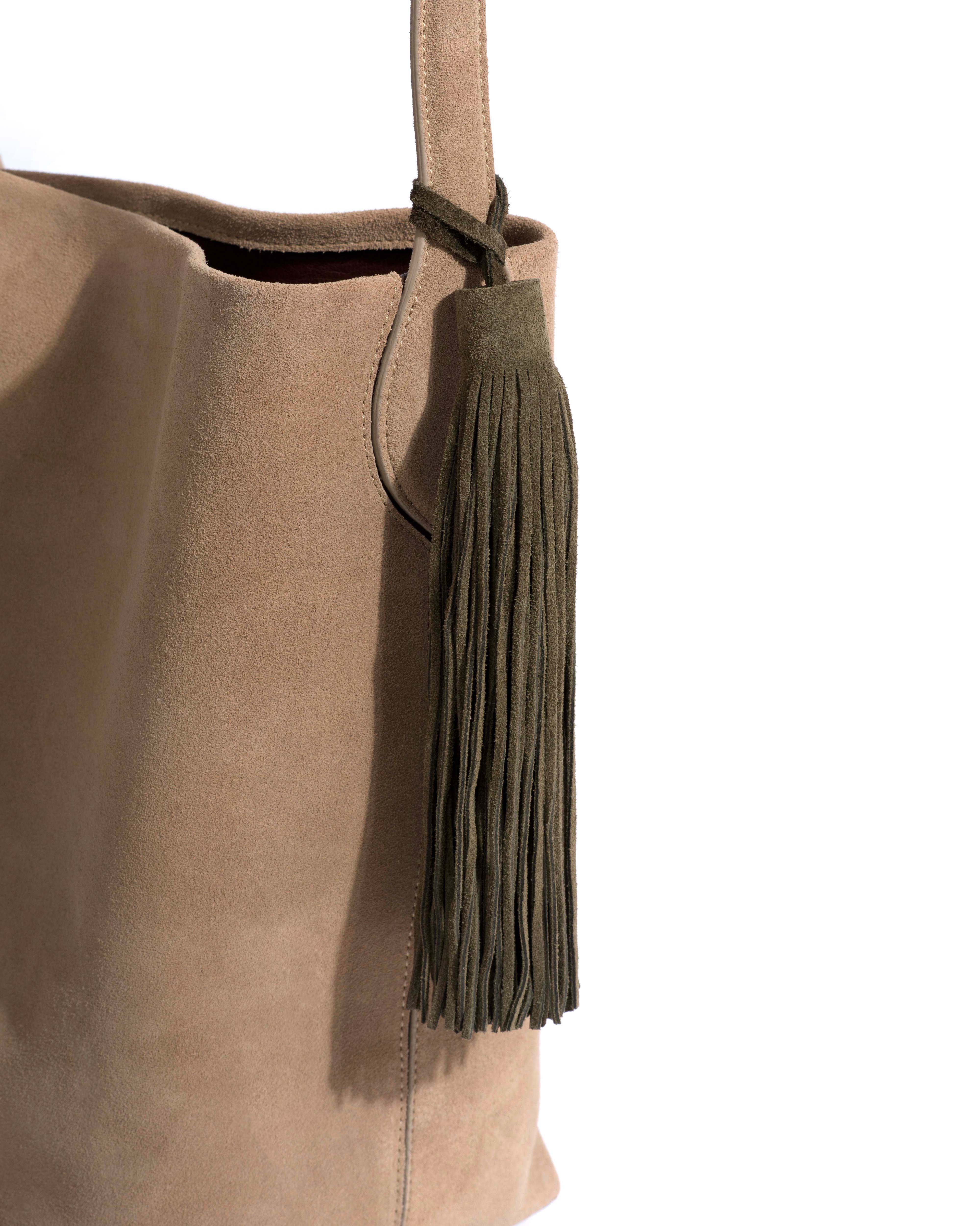 Langley fringe keyring Calf suede Moss green - Image 4