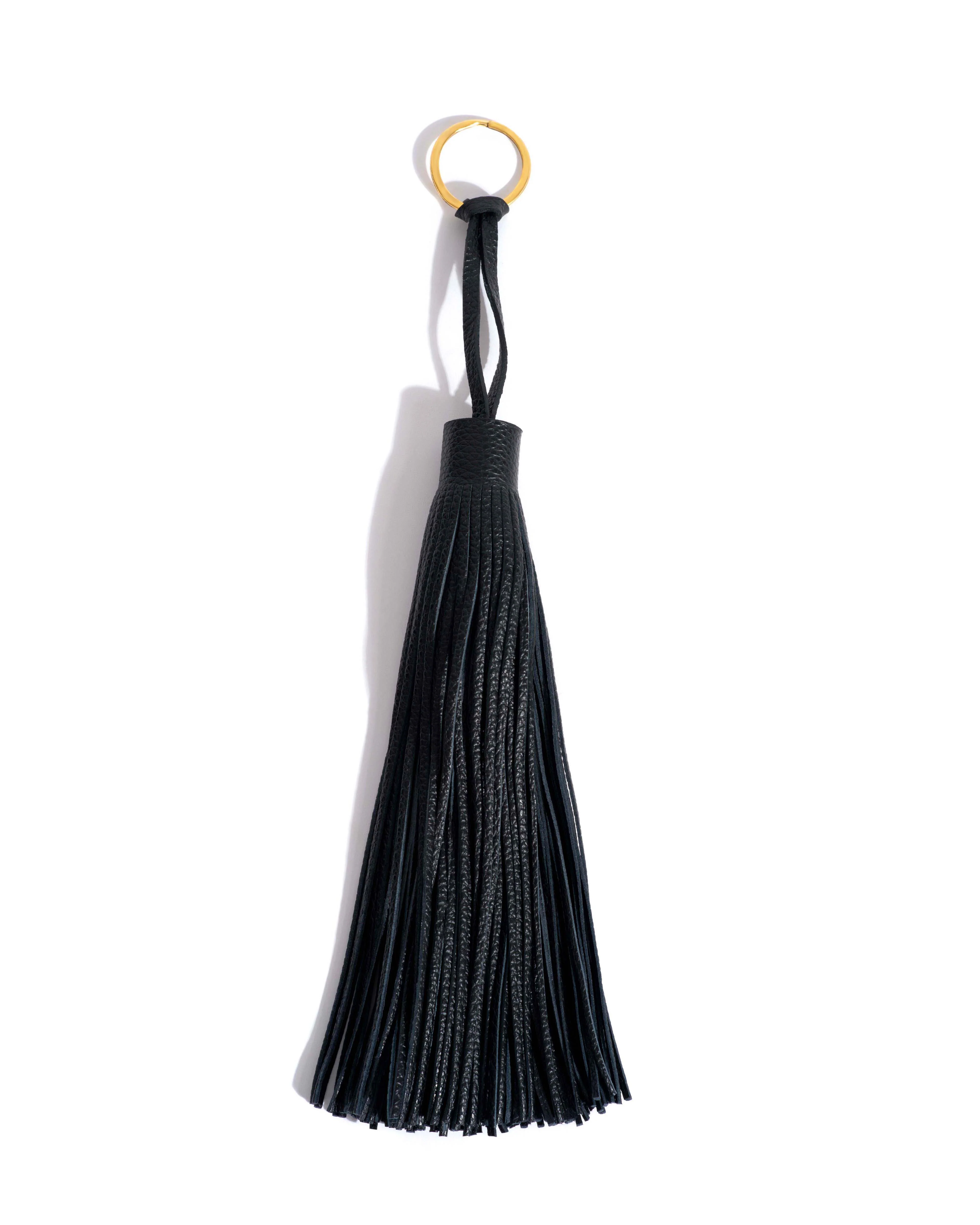 Langley fringe keyring Pebbled soft calf Black - Image 3