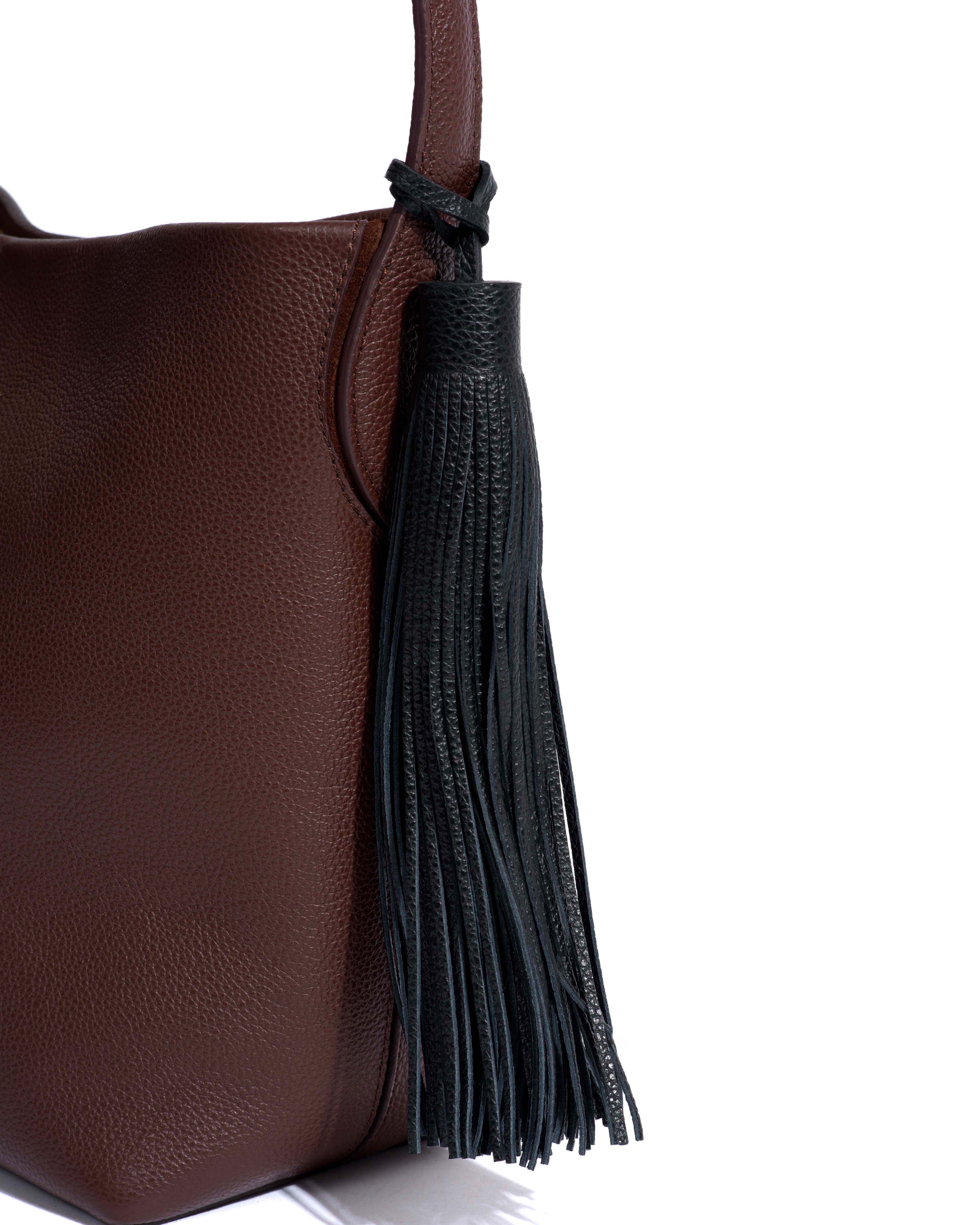 Langley fringe keyring Pebbled soft calf Black - Image 4