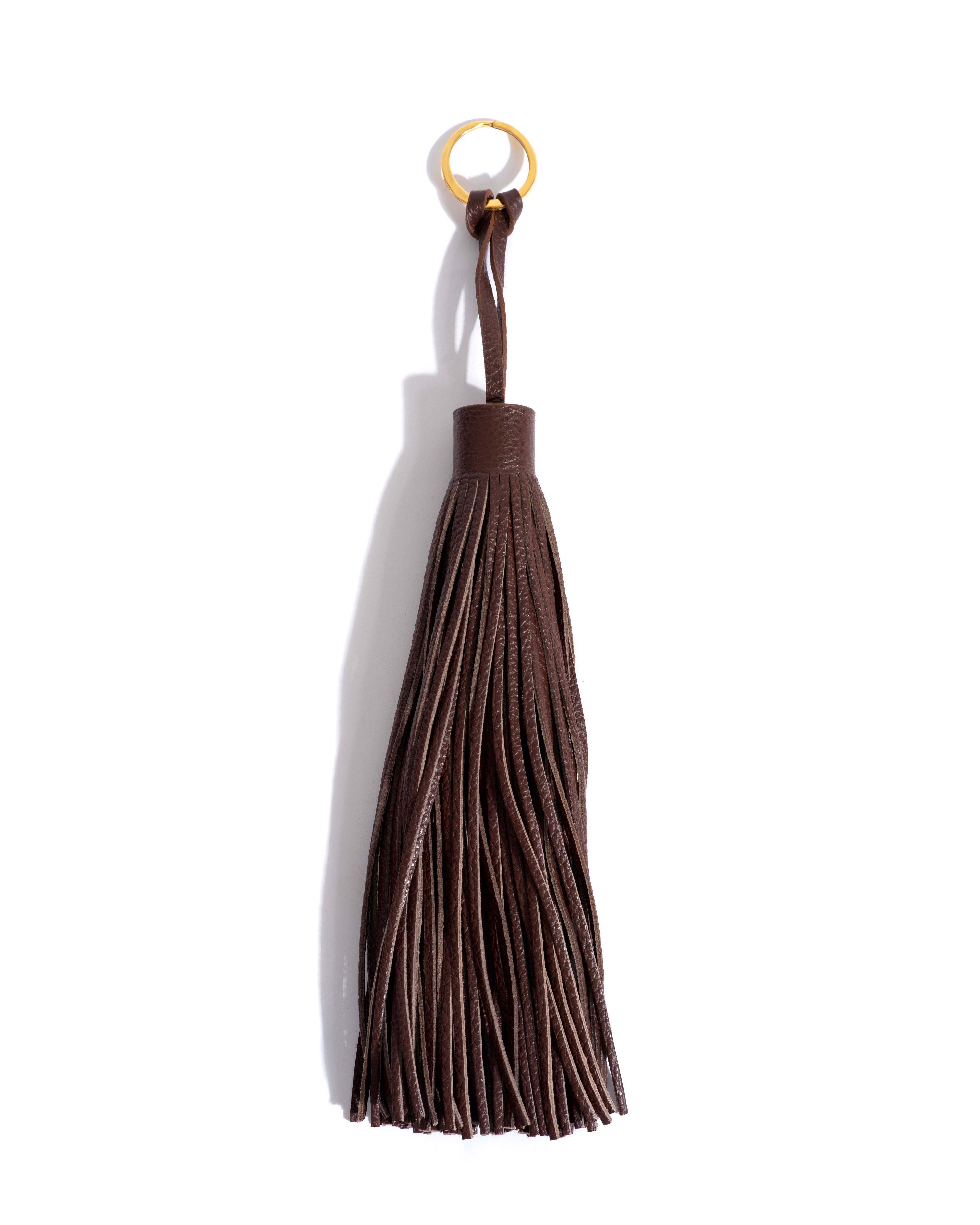 Langley fringe keyring Pebbled soft calf Chocolate - Image 3