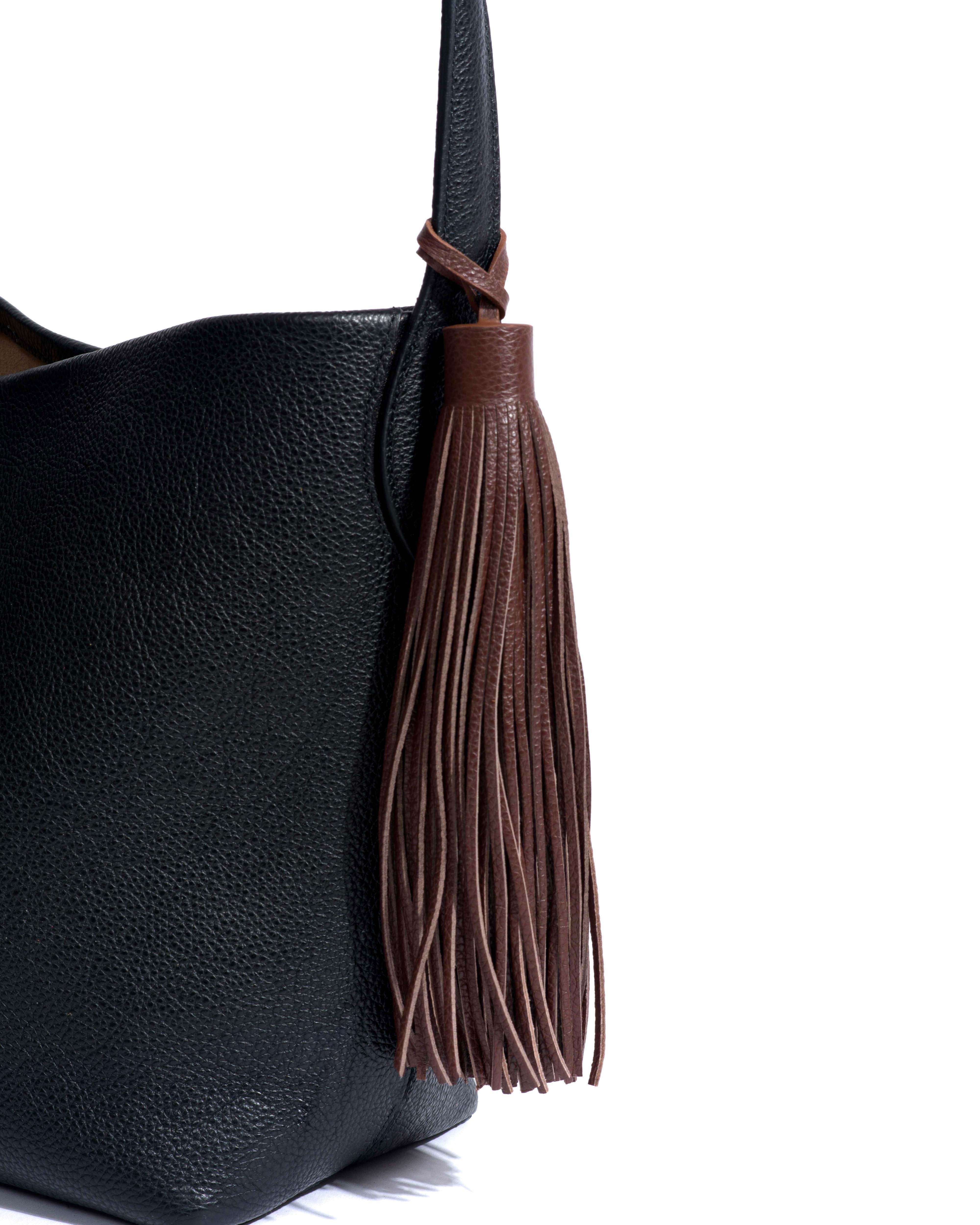 Langley fringe keyring Pebbled soft calf Chocolate - Image 4